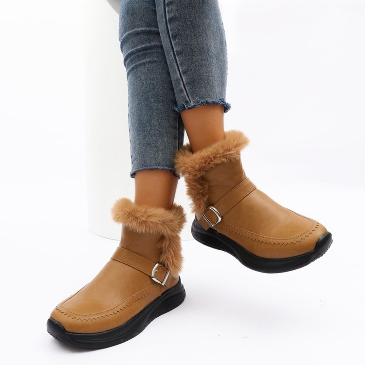 Faux Fur Buckle Boots