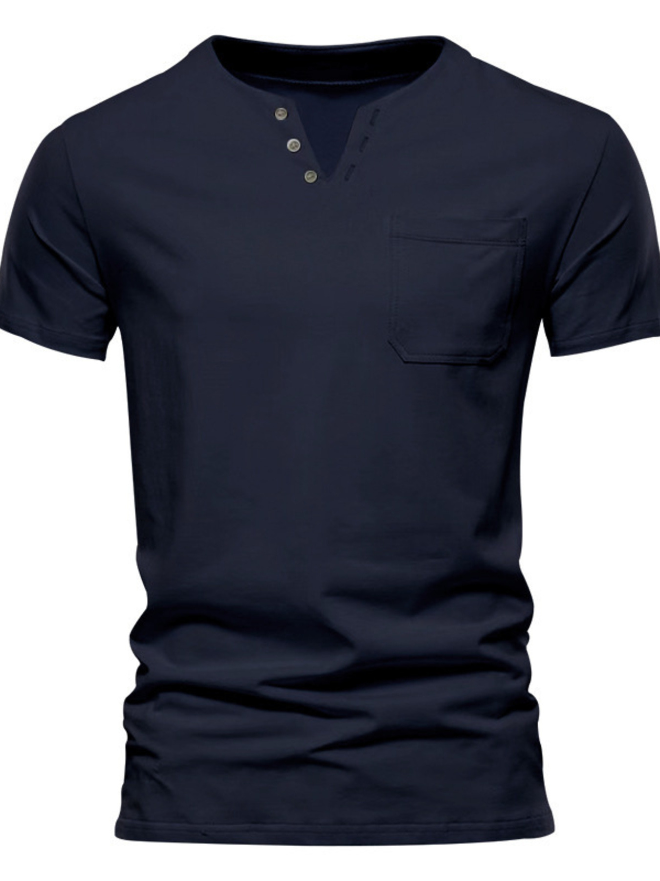 Men's Full Size Notched Henley T-Shirt with Chest Pocket Plus Size