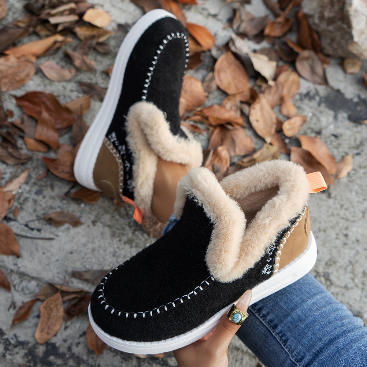 Cozy Fur-Trimmed Slip-Ons