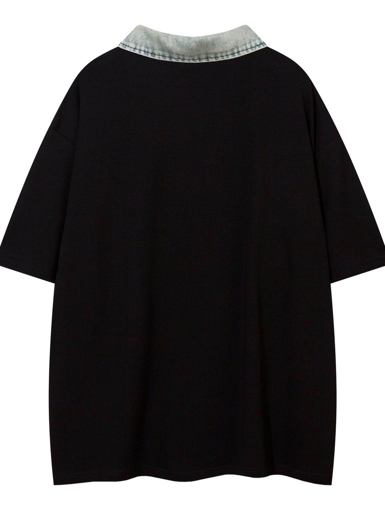 Men's Denim Collar Star Patch Short Sleeve Polo