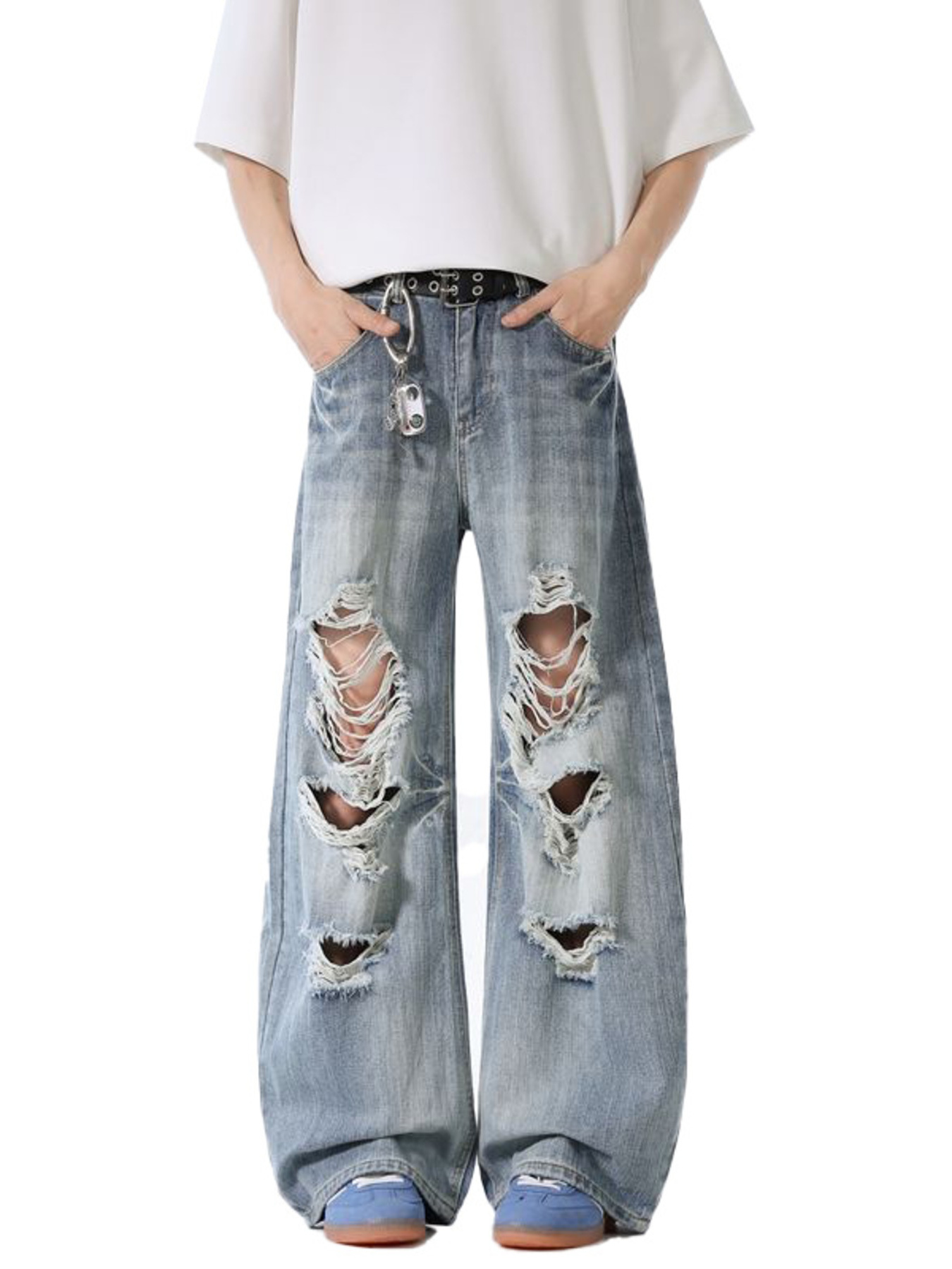 Men's Distressed Wide Leg Baggy Jeans