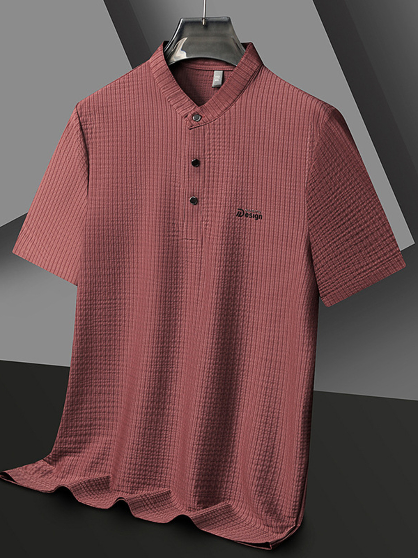 Men's Plus Size Textured Button Detail Short Sleeve Top