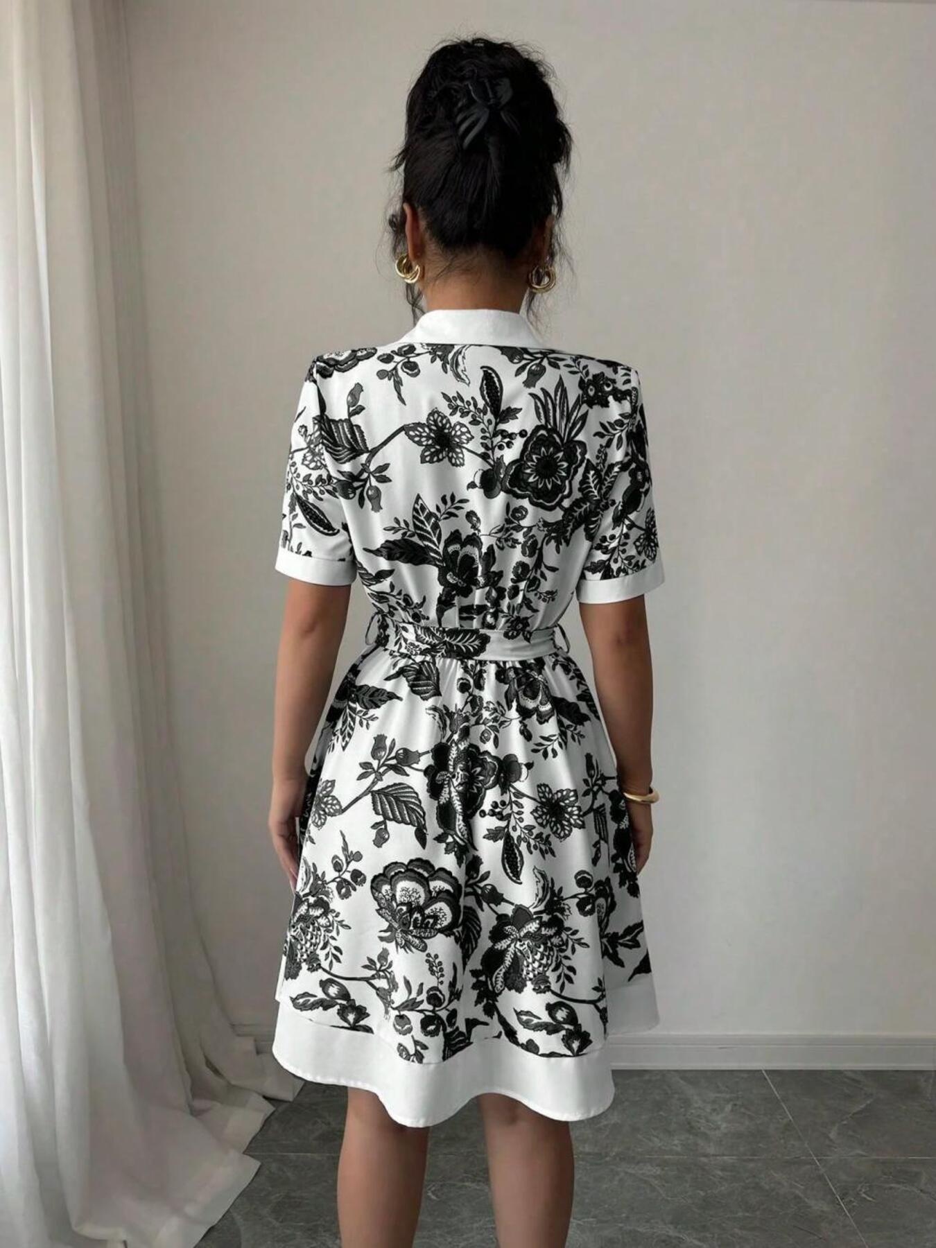 Floral Print Button-Front Shirt Dress