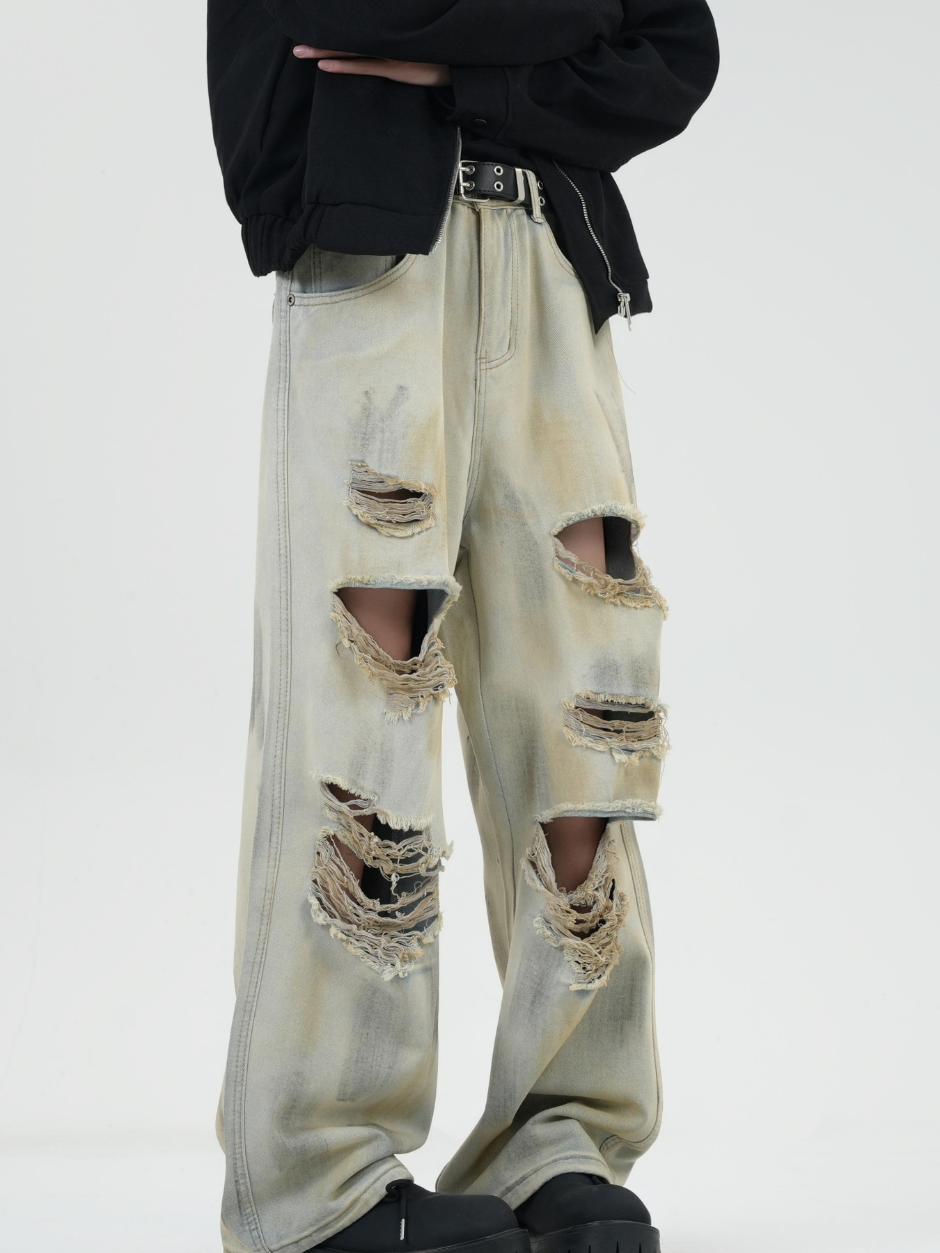 Men's Full Size Distressed Wide Leg Jeans Plus Size