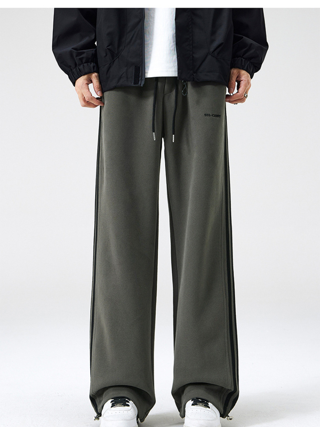 Men's Plus Size Drawstring Striped Wide Leg Pants