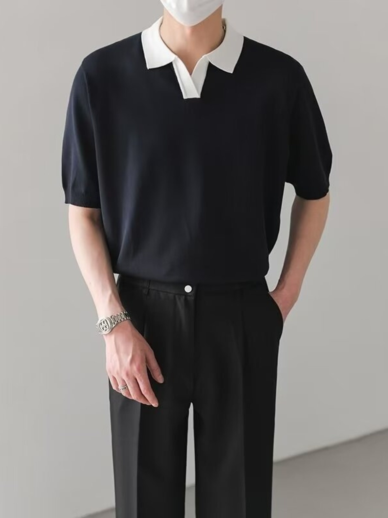 Men's Full Size Contrast Collar Short Sleeve Polo Shirt Plus Size