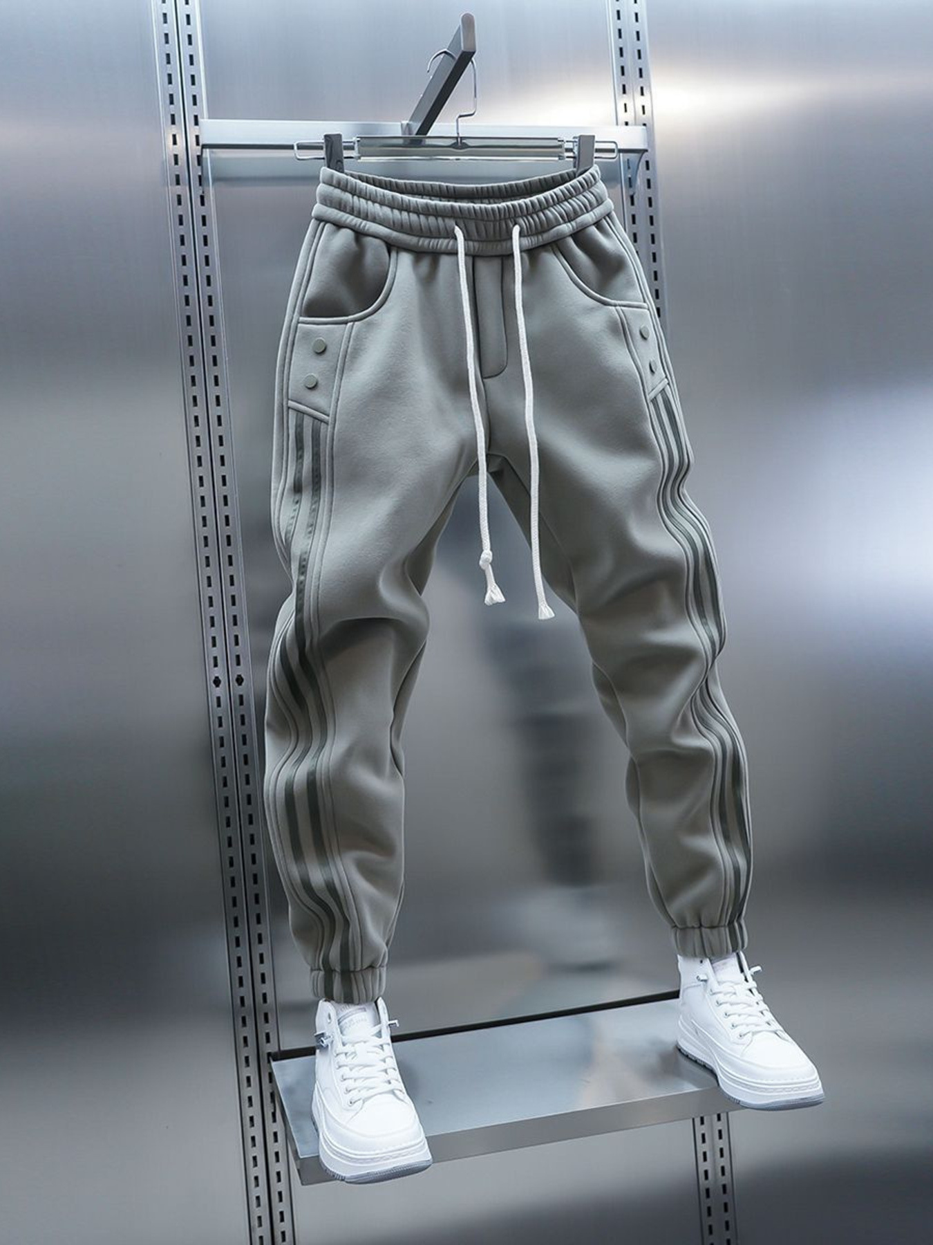 Men's Plus Size Drawstring Striped Joggers with Pockets