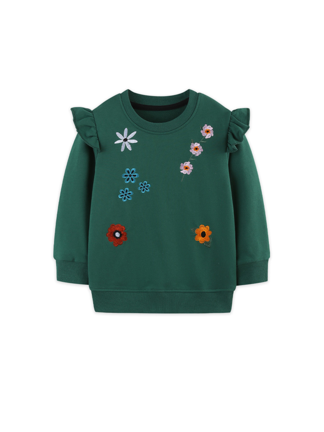 Children's Floral Embroidered Crew Neck Sweatshirt