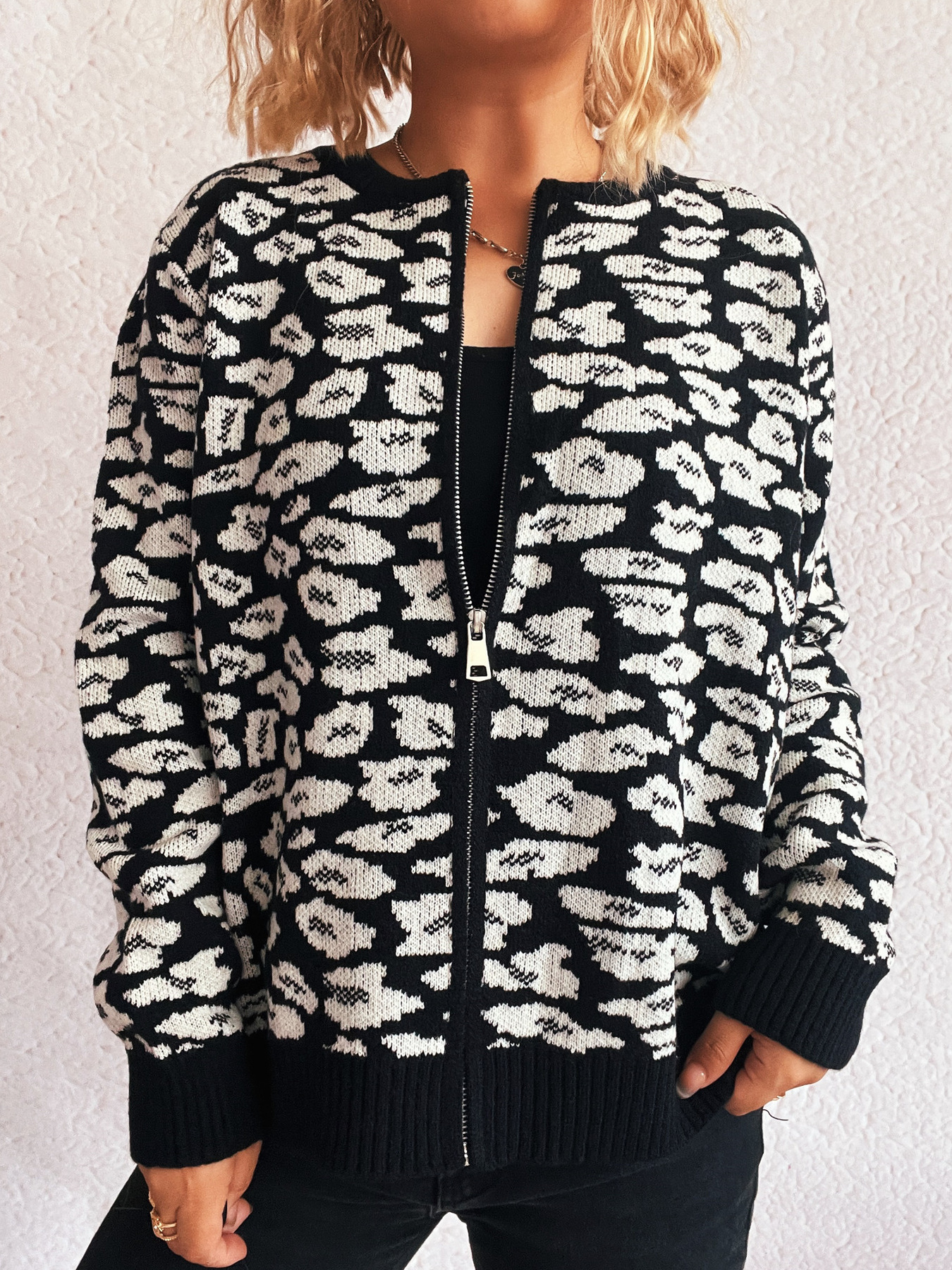 Zip Up Long Sleeve Cardigan