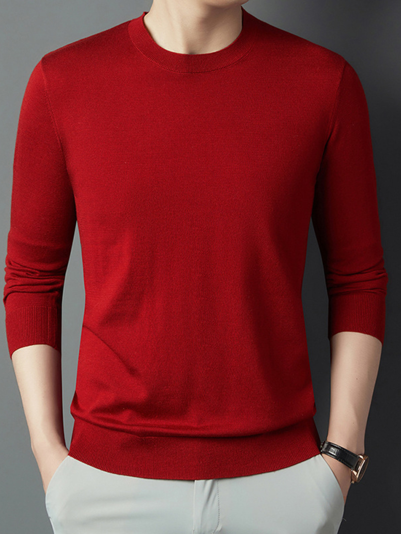 Men's Full Size Round Neck Long Sleeve Knit Top Plus Size