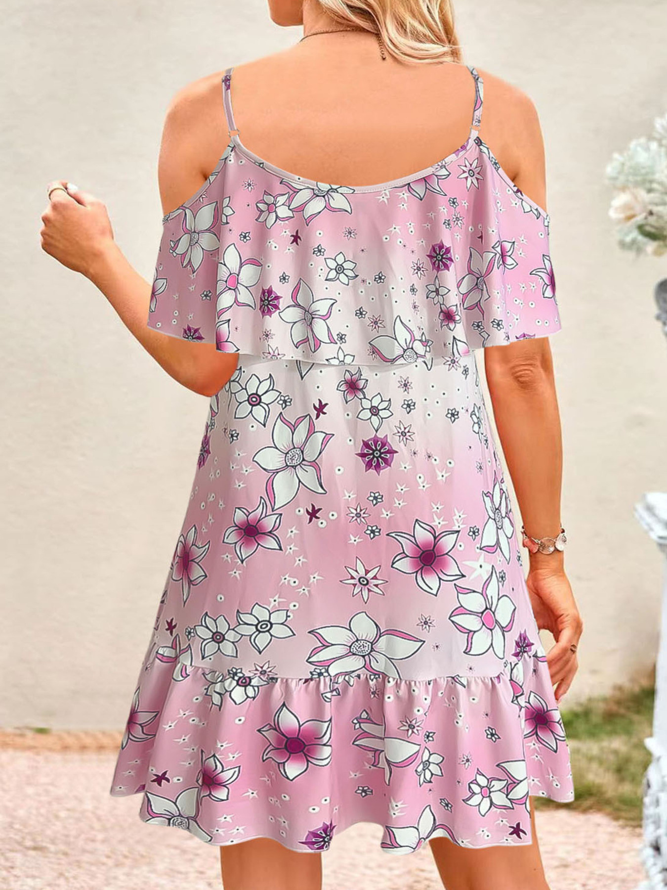 Floral Cold Shoulder Ruffle Mini Dress