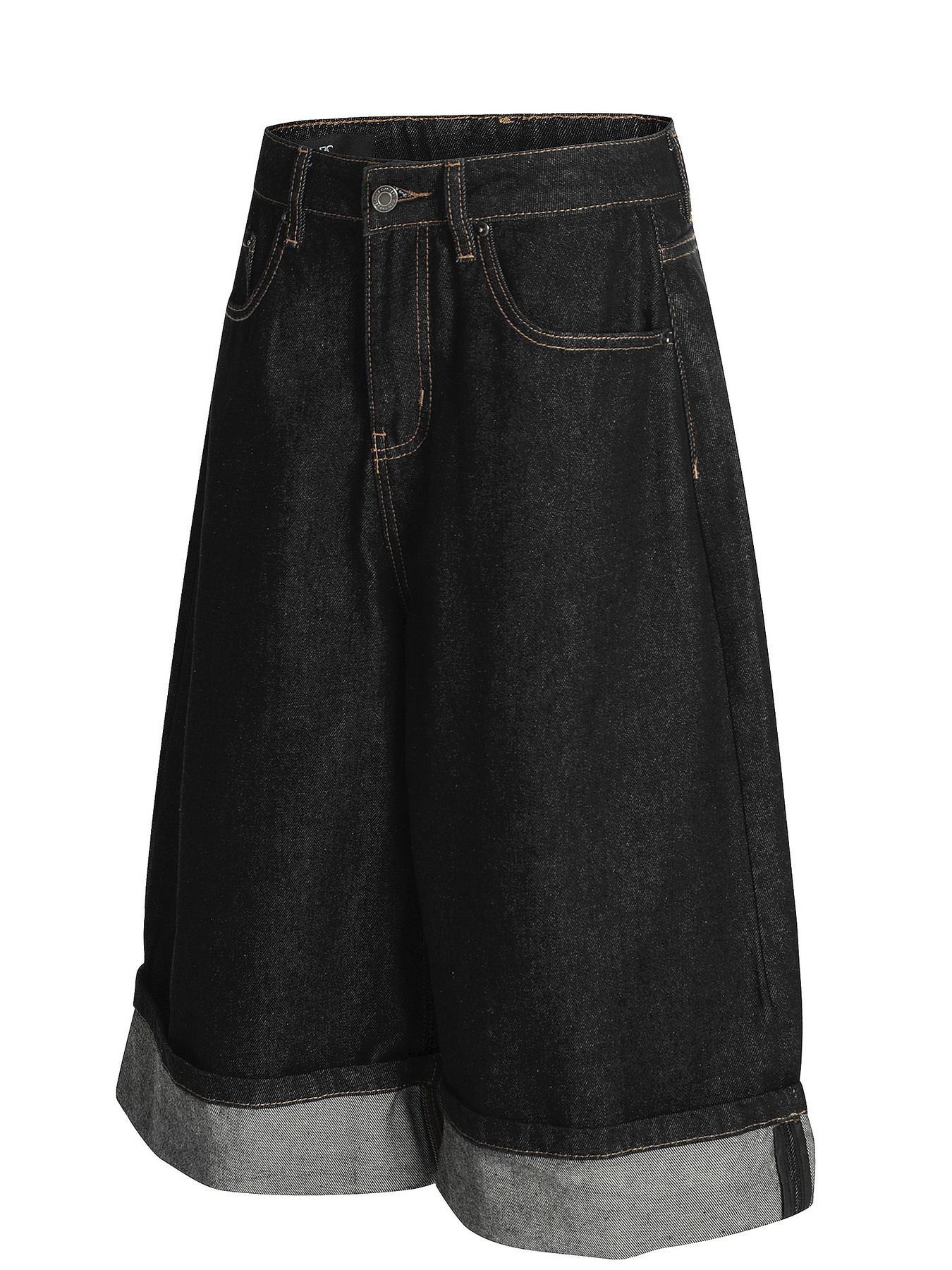 Men's Baggy Denim Shorts with Cuffed Hem