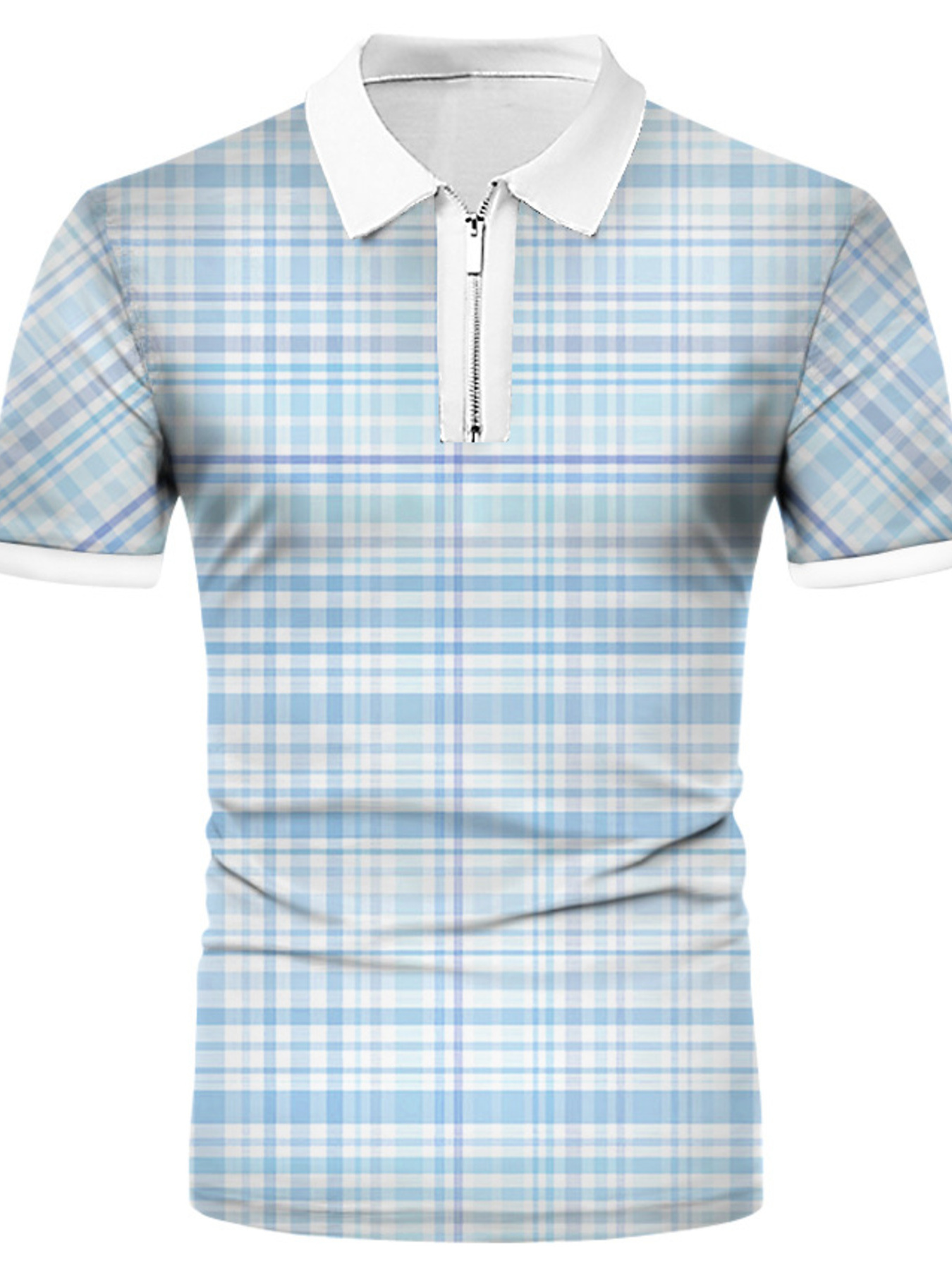 Men's Full Size Plaid Quarter Zip Short Sleeve Polo Plus Size