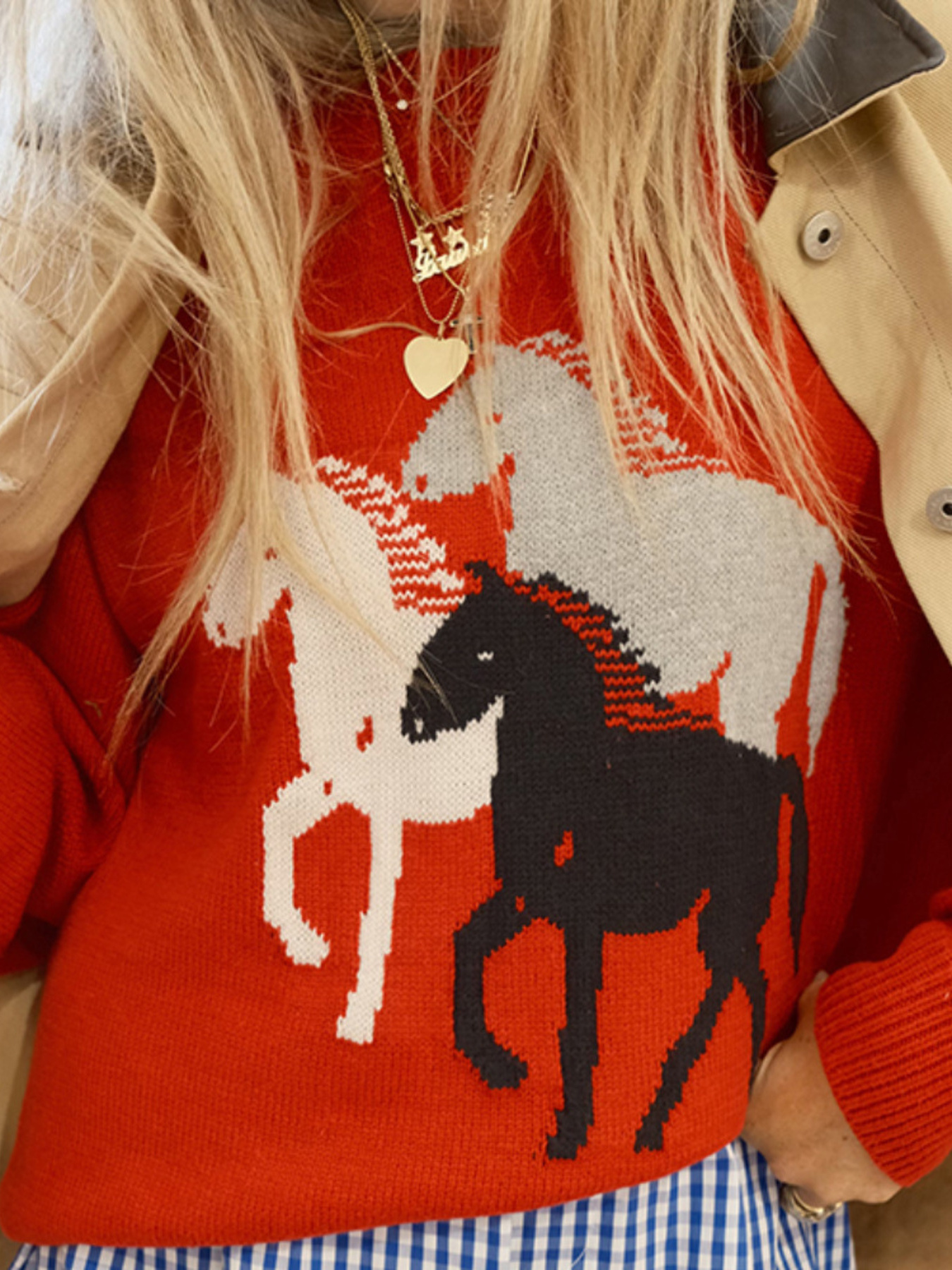 Horse Round Neck Long Sleeve Sweater