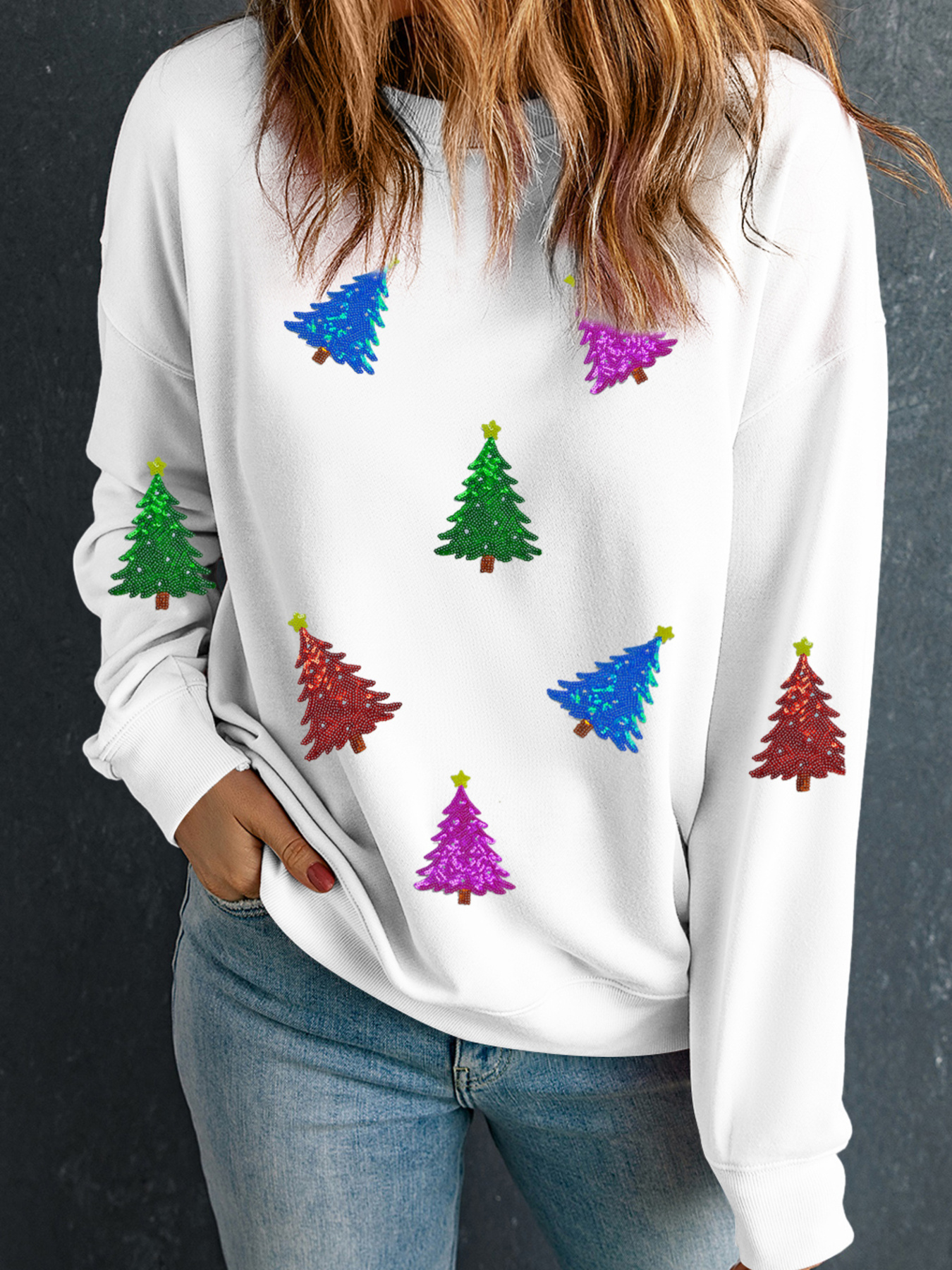 Christmas Tree Patched Patterned Festive Sweatshirt