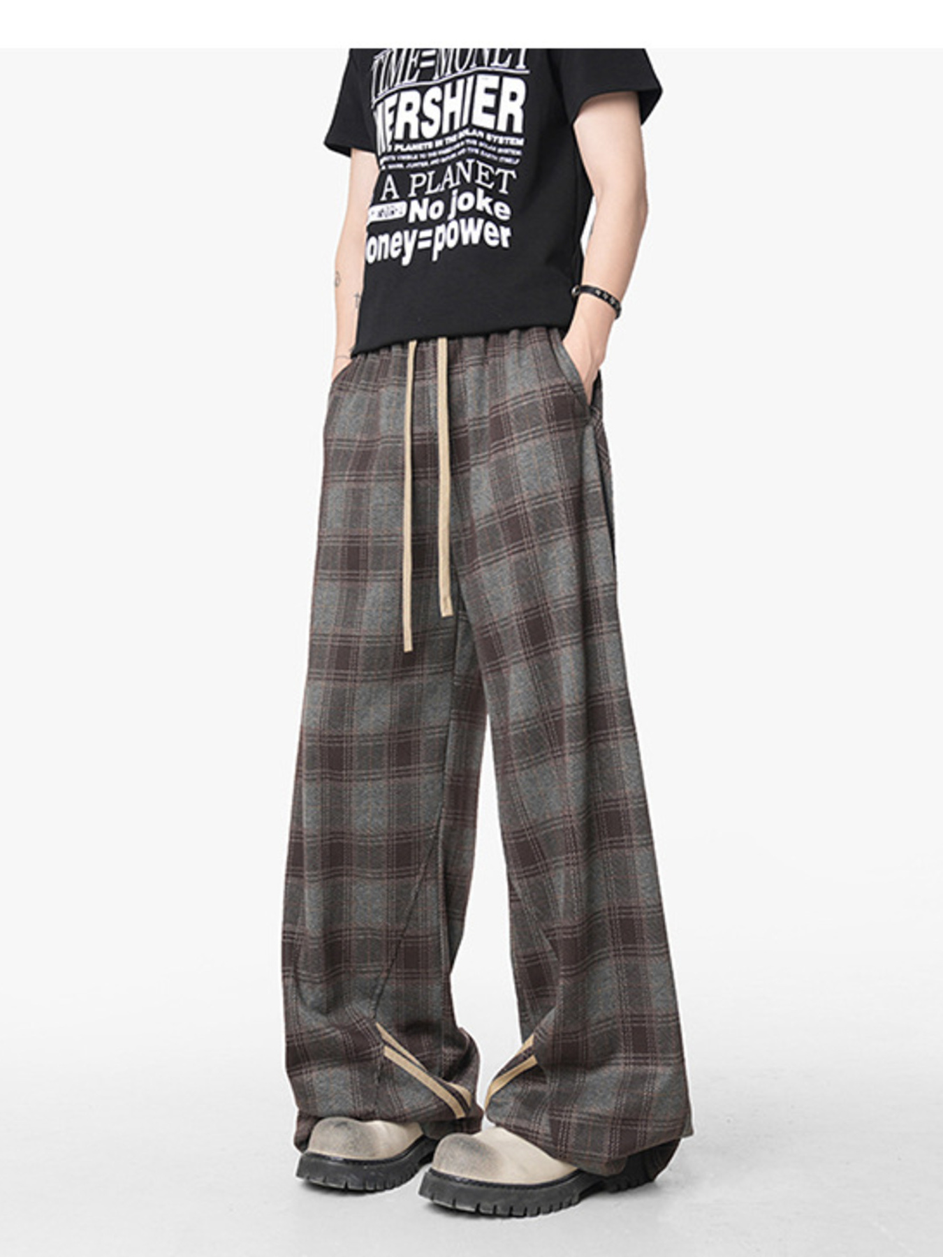 Men's Plaid Wide Leg Casual Pants