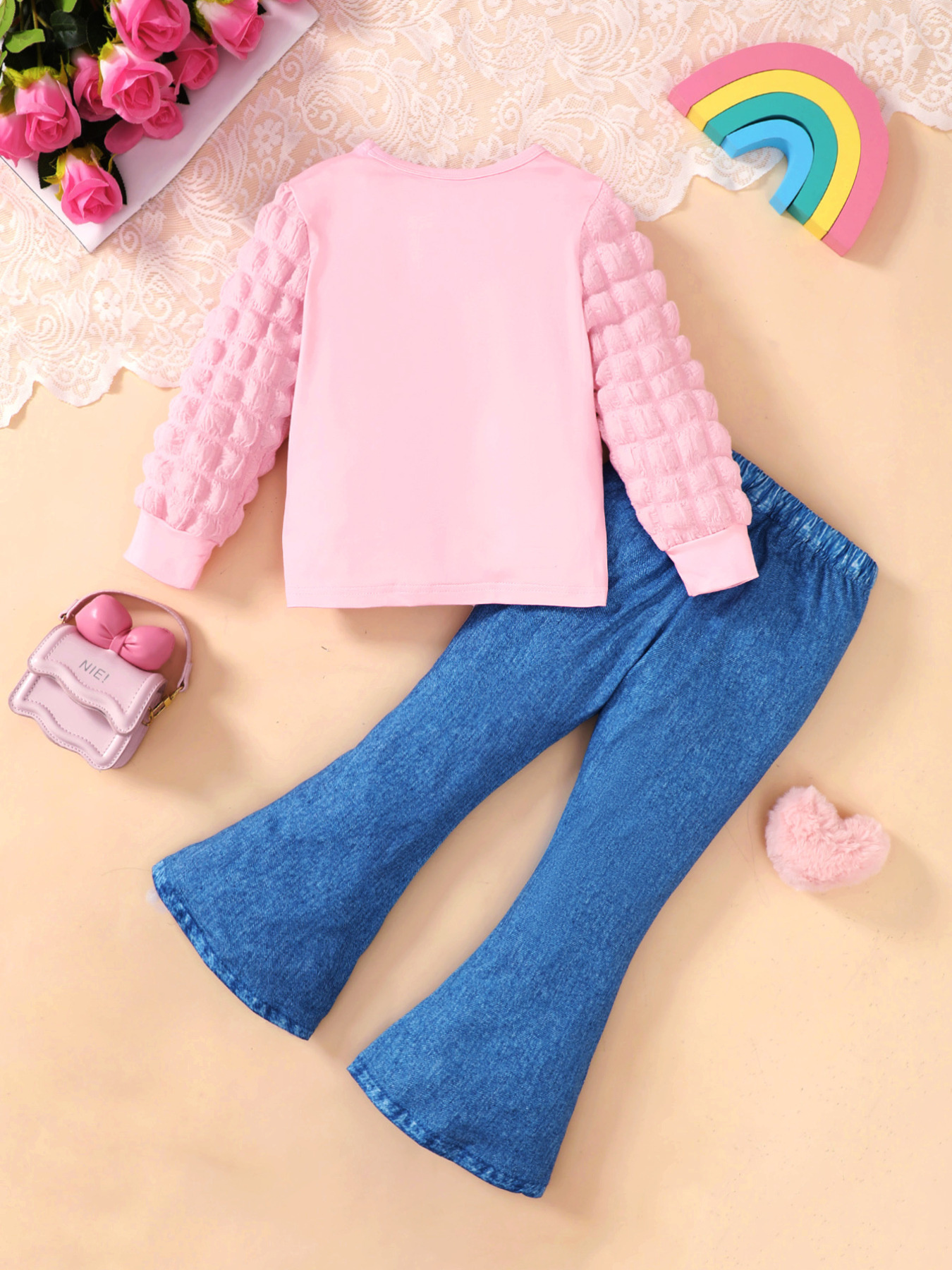 Children's Graphic Long Sleeve Top & Flare Jeans Set