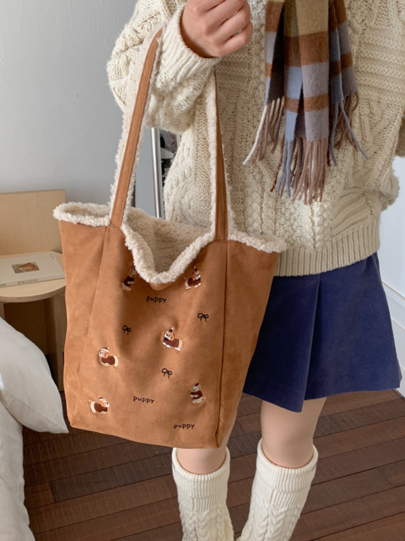 Embroidered Plush Tote Bag