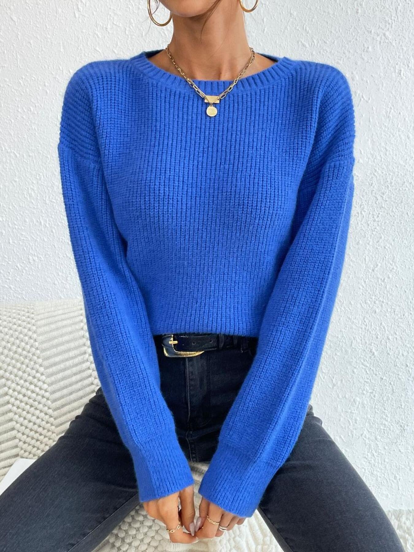 Ribbed Knit Dropped Shoulder Sweater