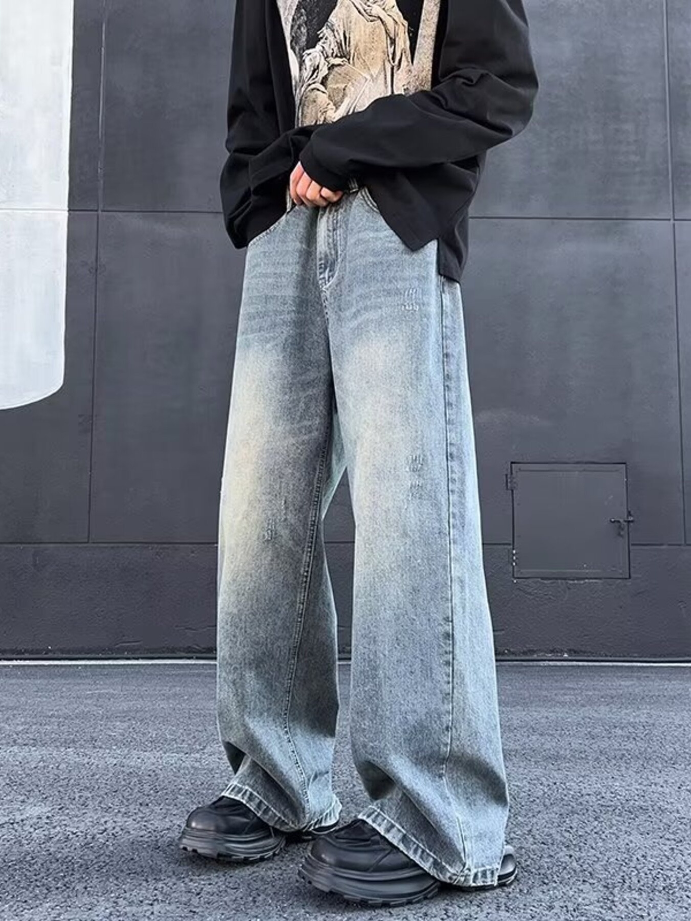 Men's Full Size Wash Wide Leg Jeans Plus Size