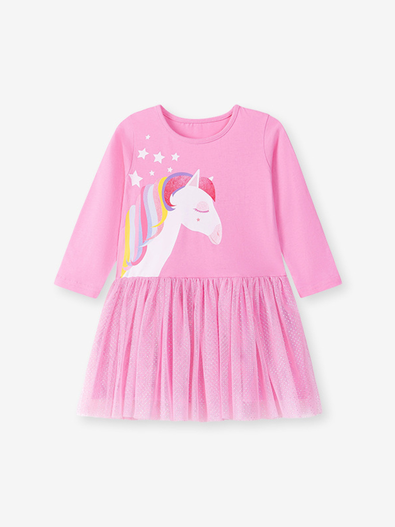 Children's Unicorn Print Long Sleeve Tulle Dress