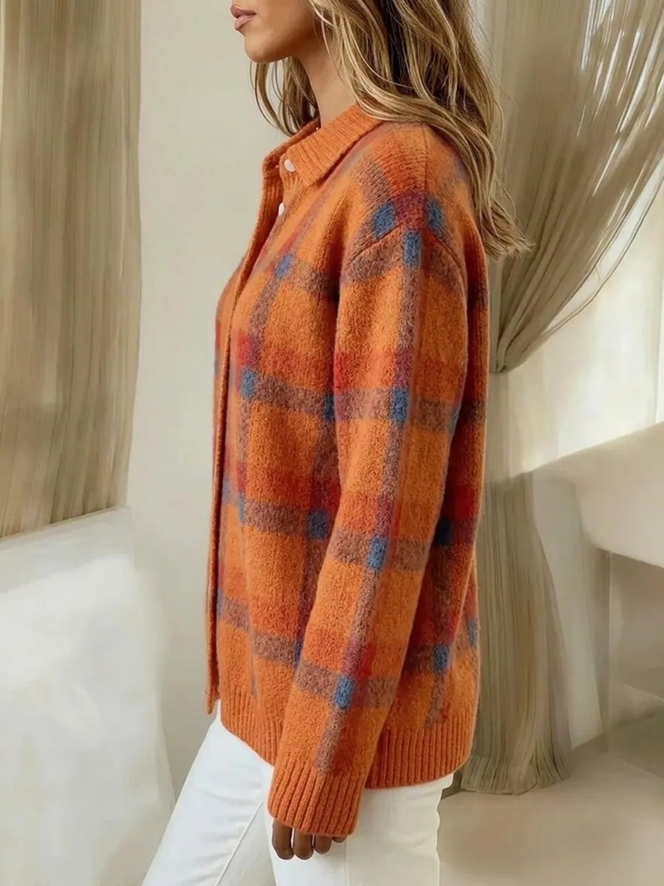 Plaid Button-Up Cardigan view 2