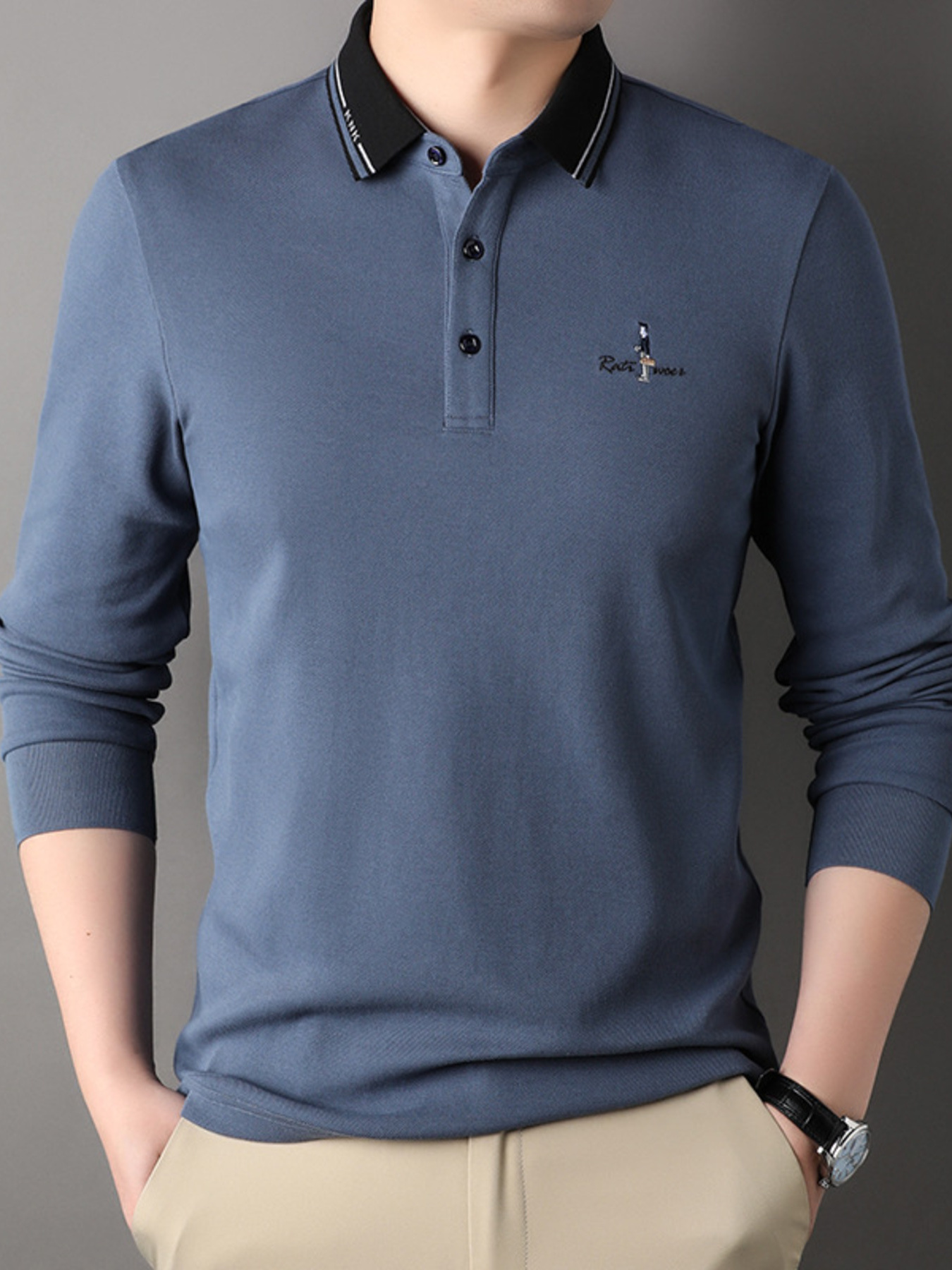 Men's Plus Size Button Detail Long Sleeve Polo