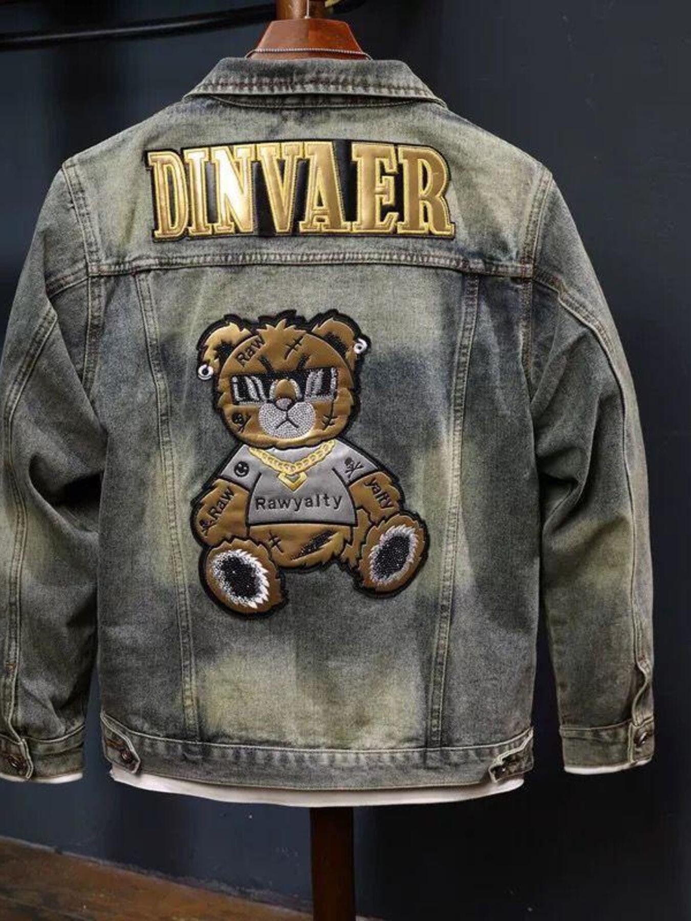 Men's Plus Size Washed Denim Jacket with Embroidered Patch