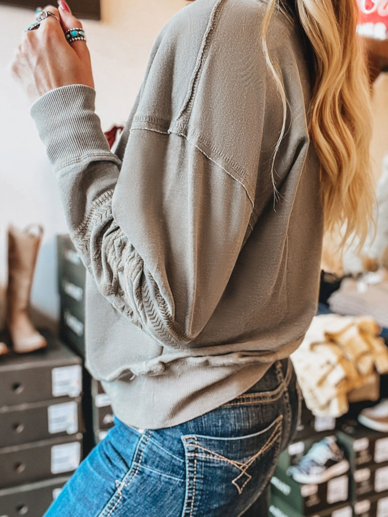 Aztec Embroidered Western V Neck Sweatshirt