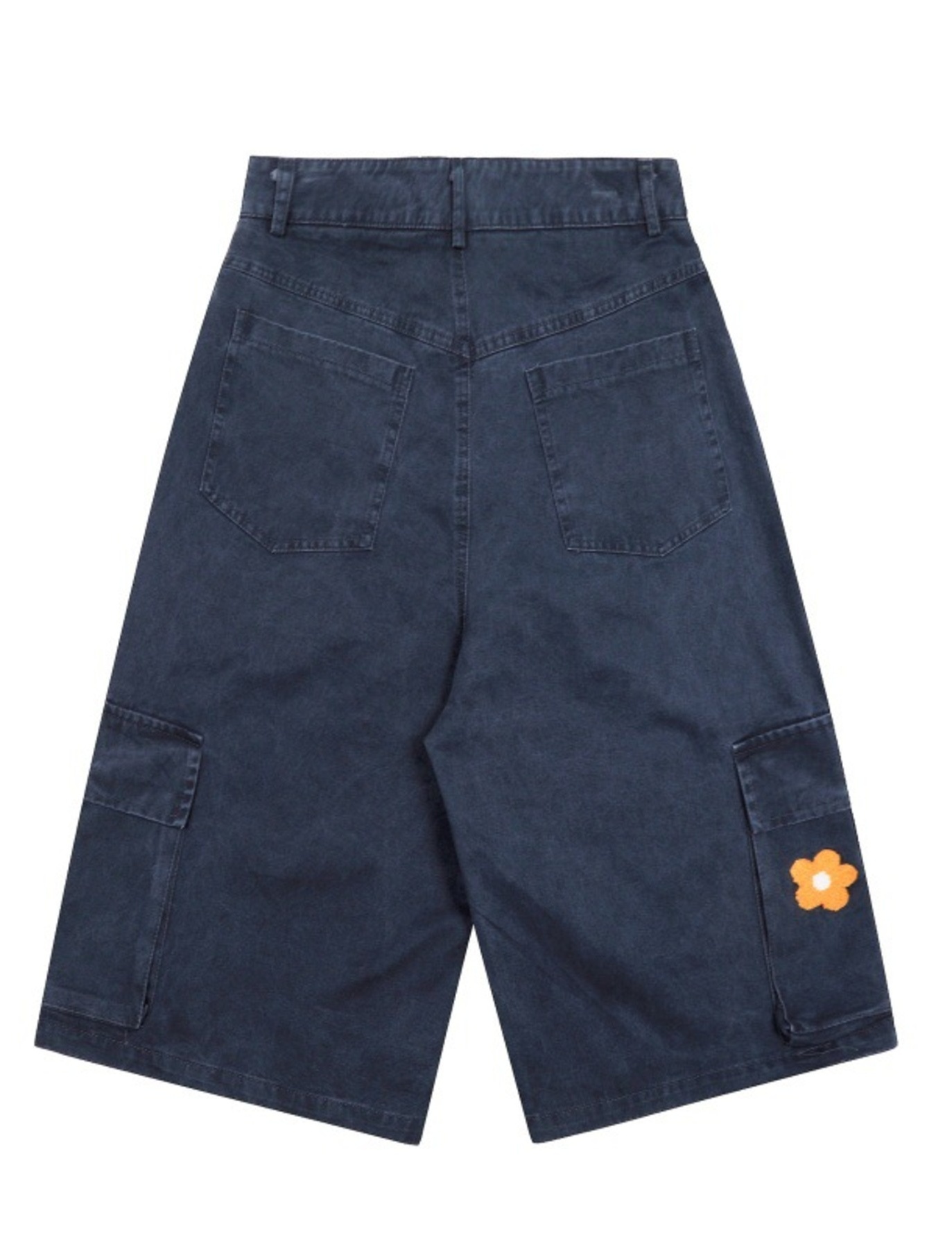 Men's Flower Embroidered Denim Cargo Shorts