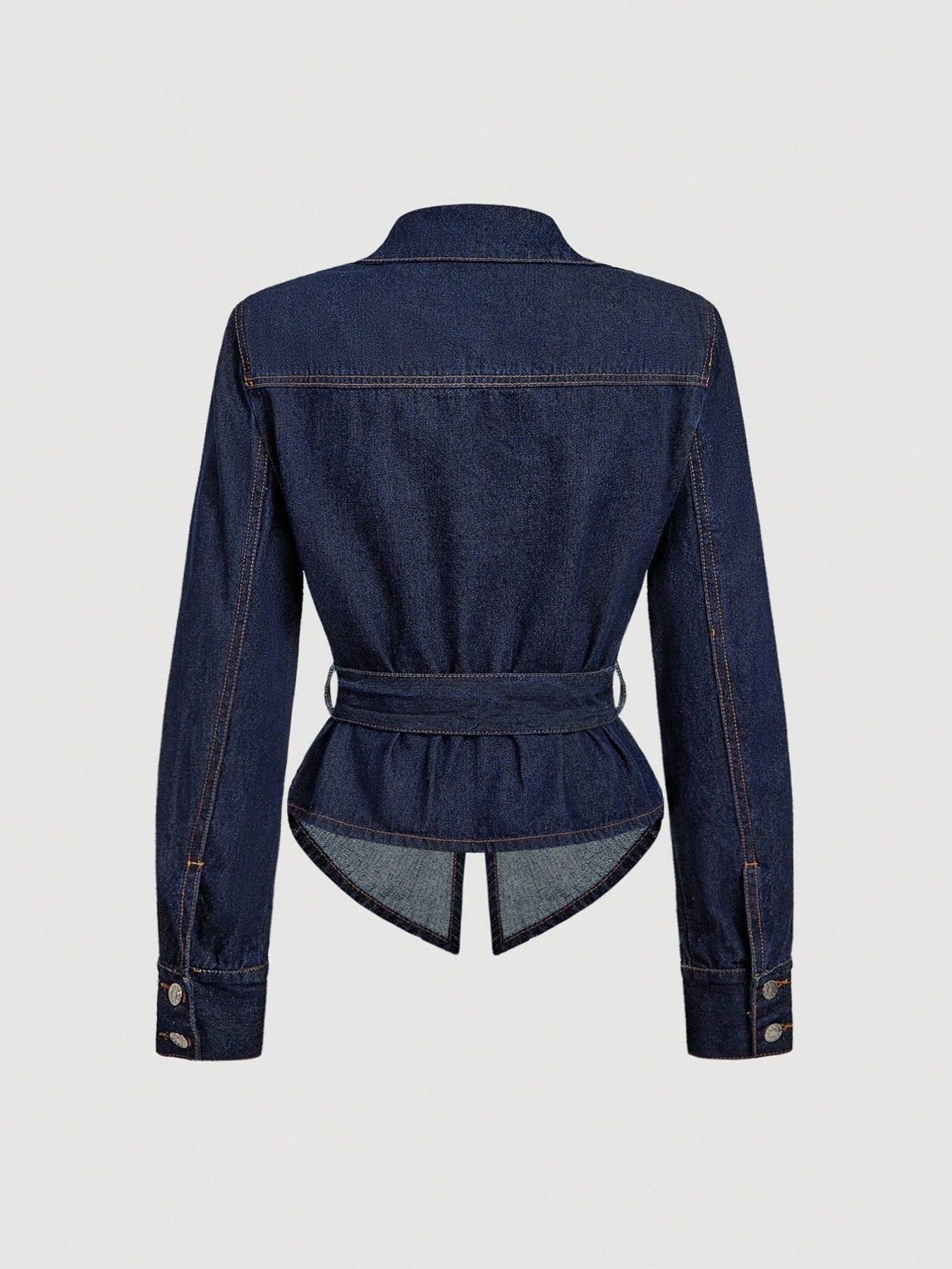Tie Waist Long Sleeve Denim Jacket