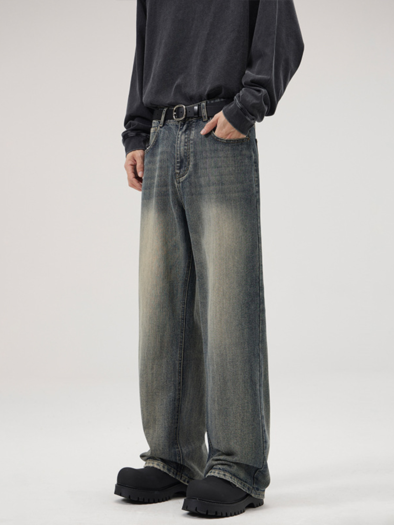 Men's Full Size Washed Wide Leg Relaxed Fit Jeans Plus Size