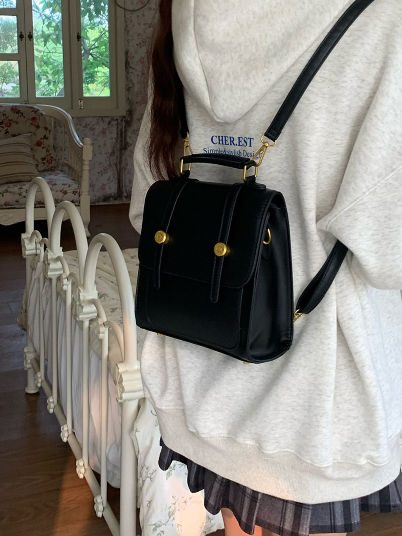 Top Handle Leather Backpack Bag