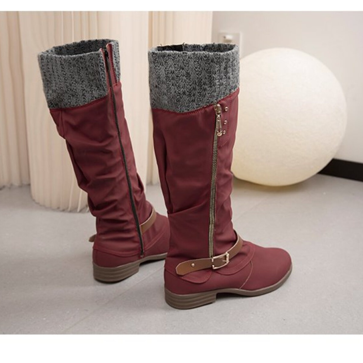 Knee High Slouch Boots with Knit Cuff