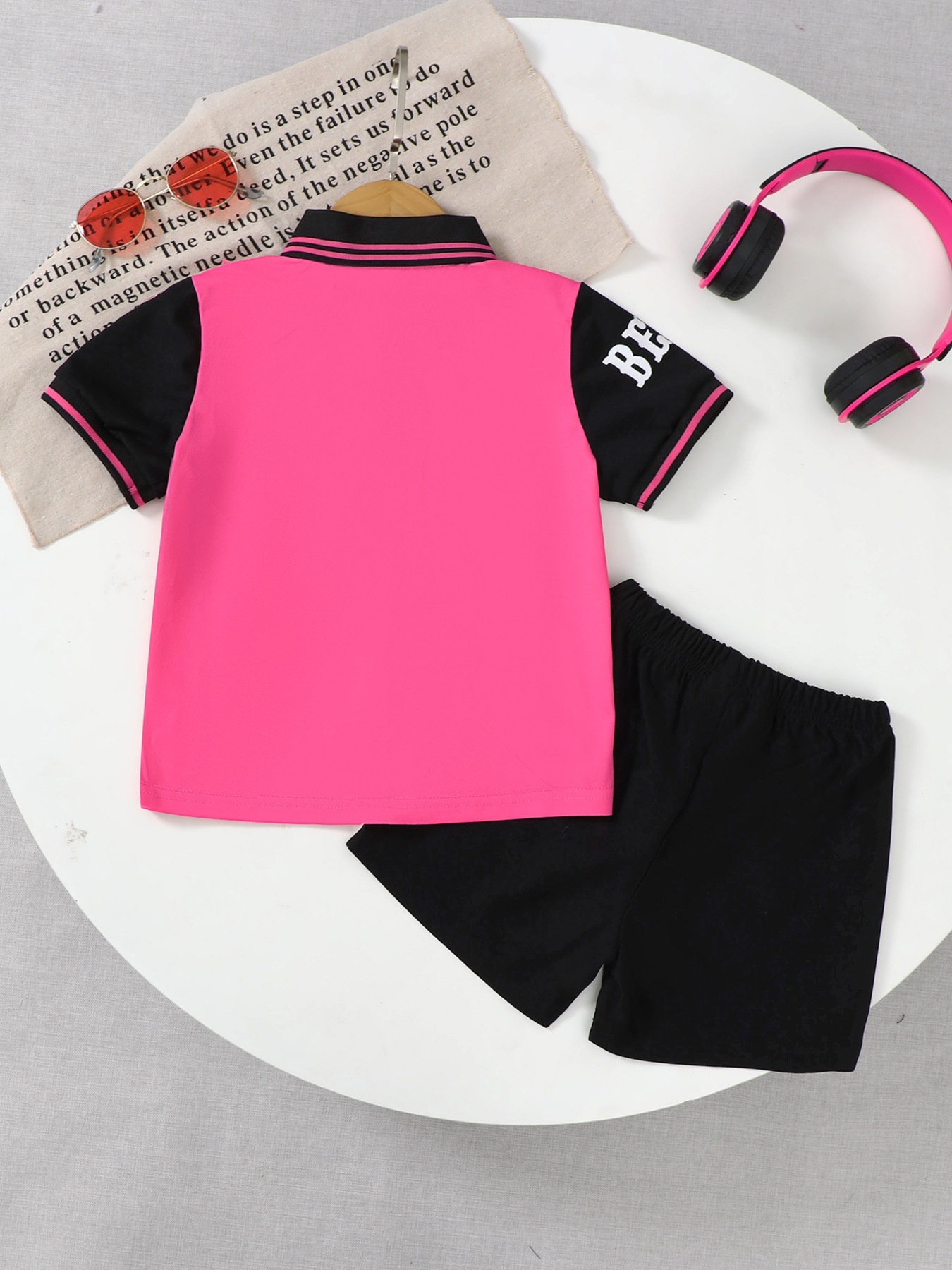 Children's Letter Graphic Polo Shirt & Shorts Set