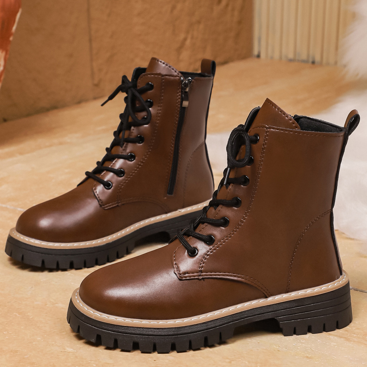 Round Toe Lace Up Boots