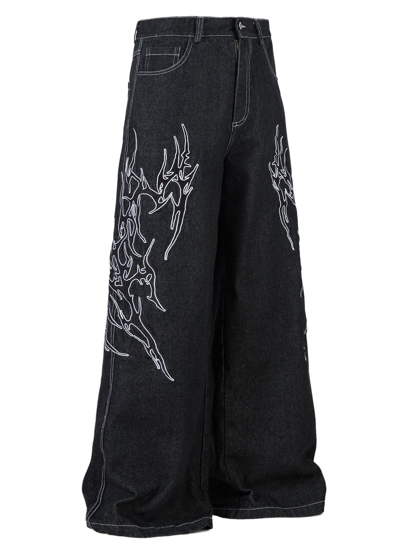 Men's Embroidered Wide Leg Baggy Jeans