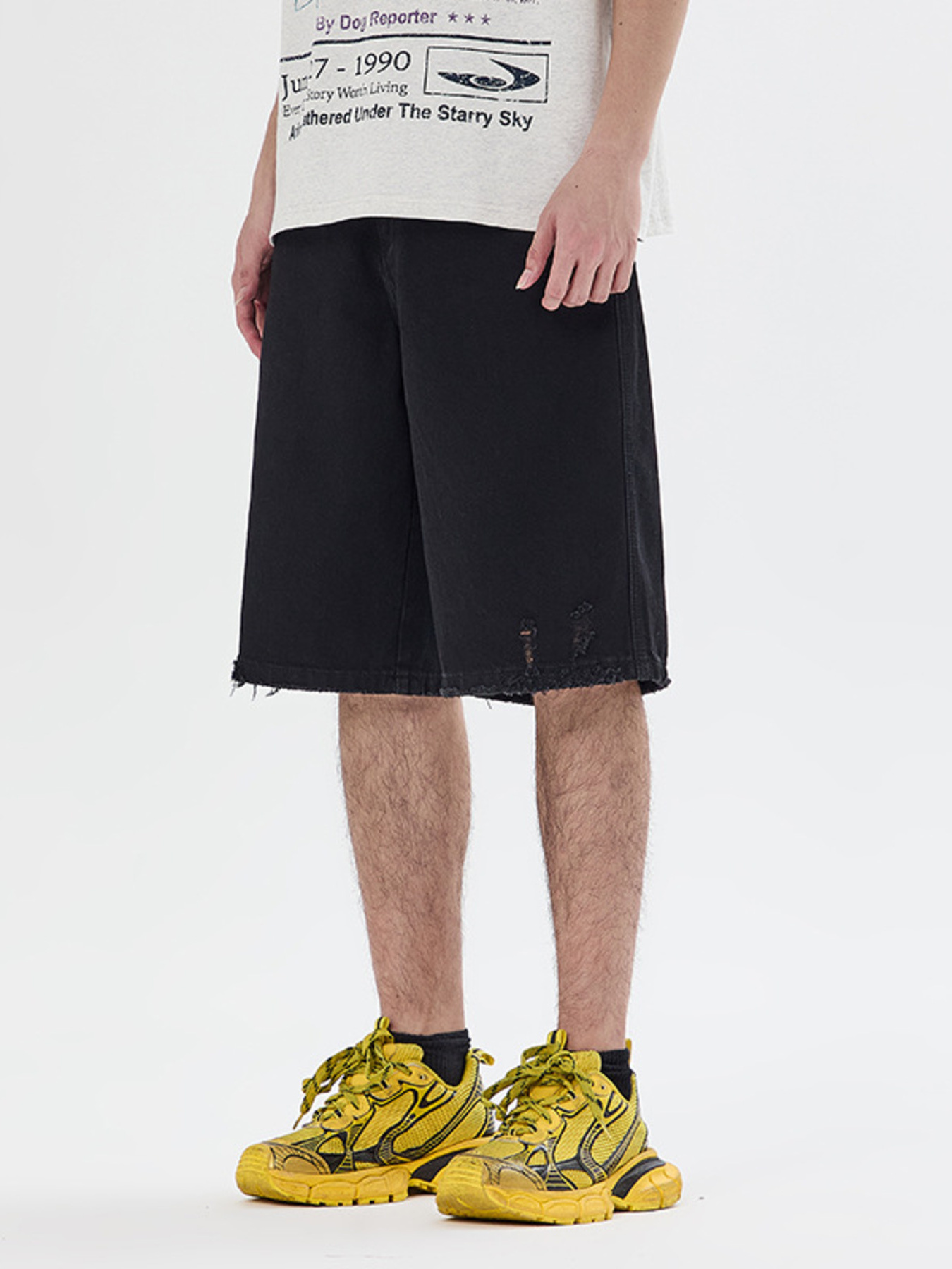 Men's Frayed Hem Denim Shorts