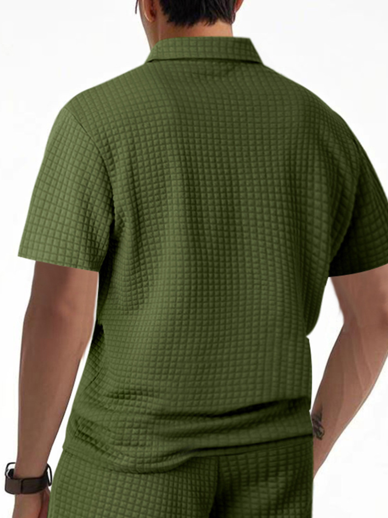 Men's Full Size Waffle Short Sleeve Polo with Zipper Detail Plus Size