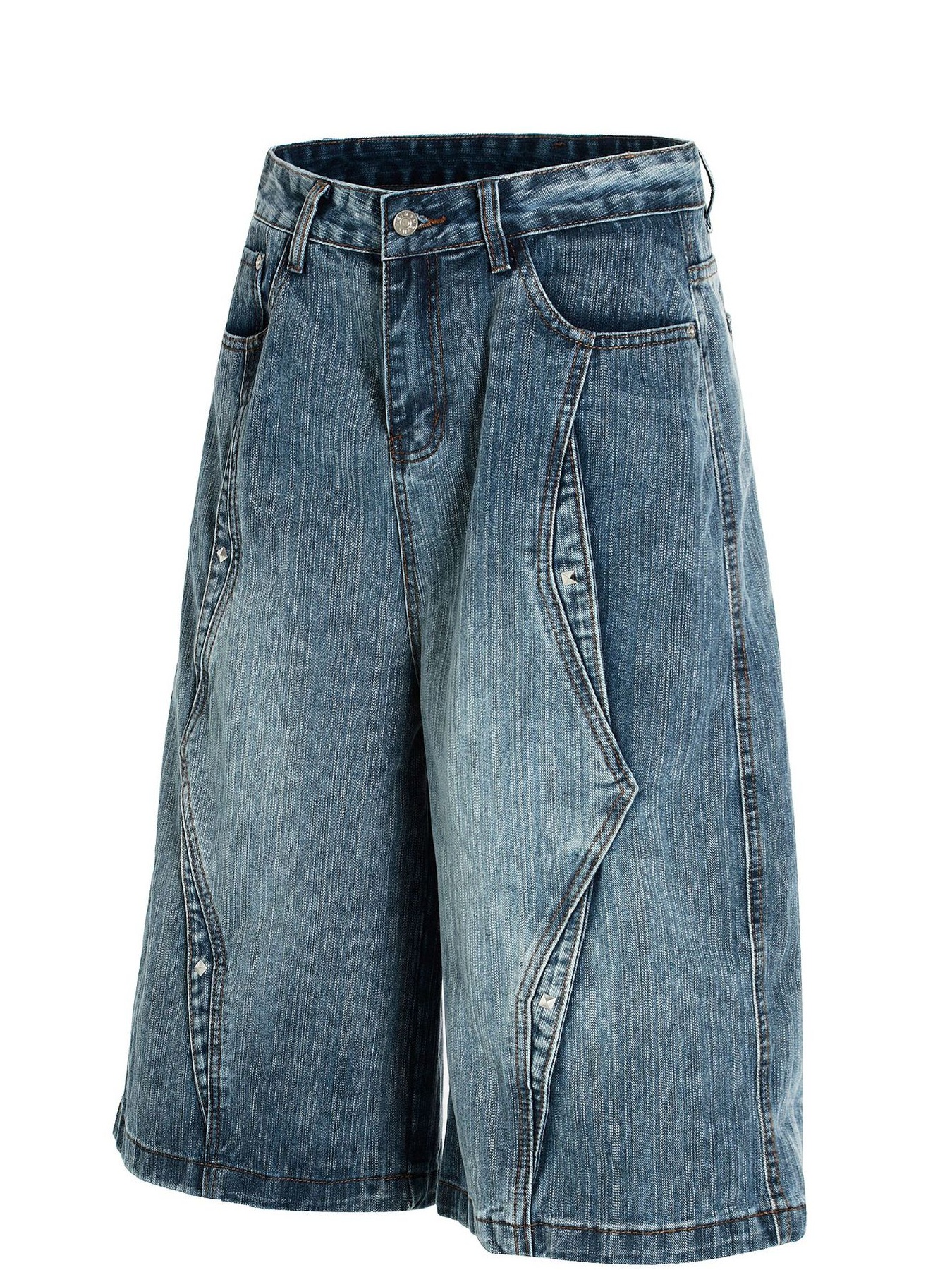Men's Wide Leg Vintage Washed Denim Shorts