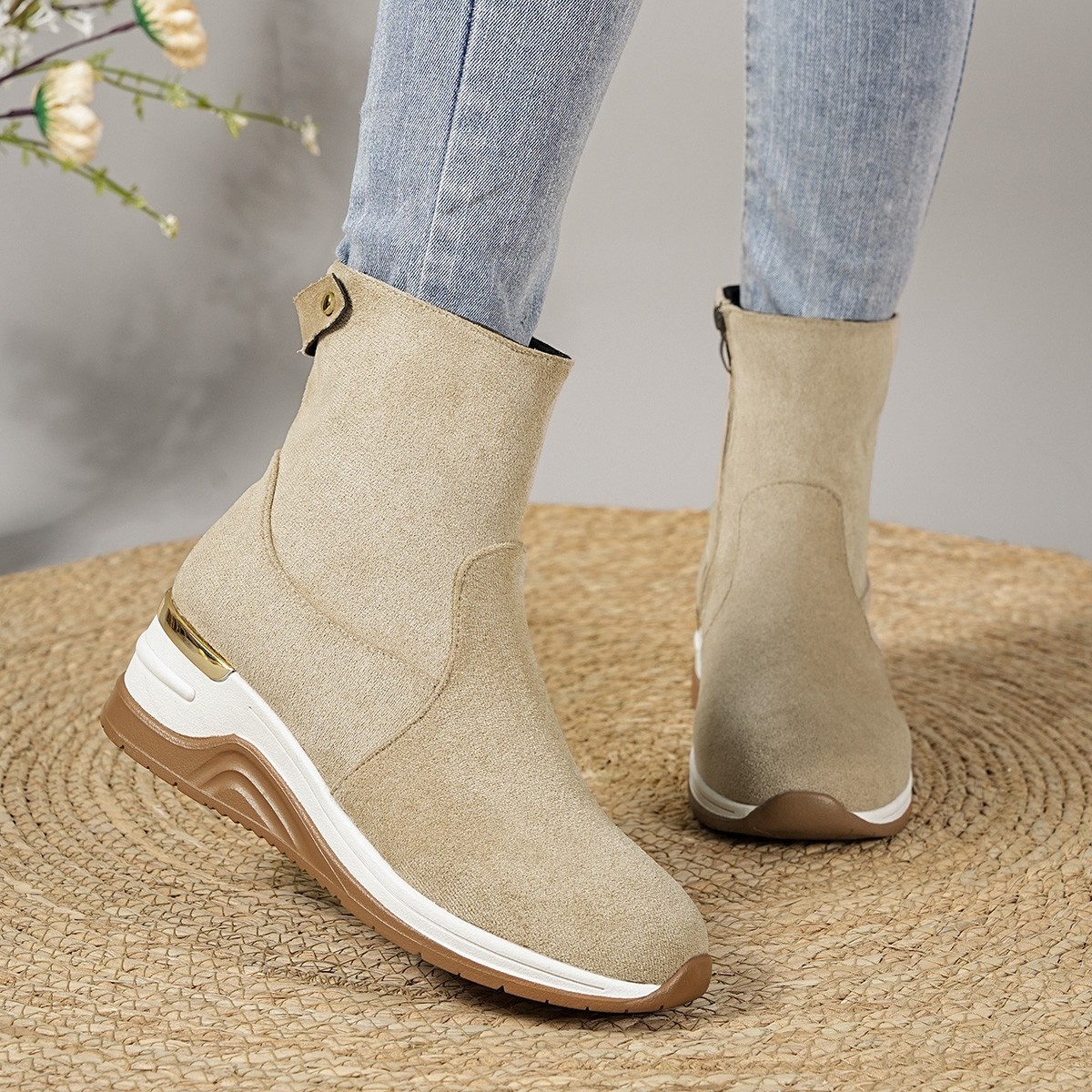 Suede Ankle Boots with Wedge Heel