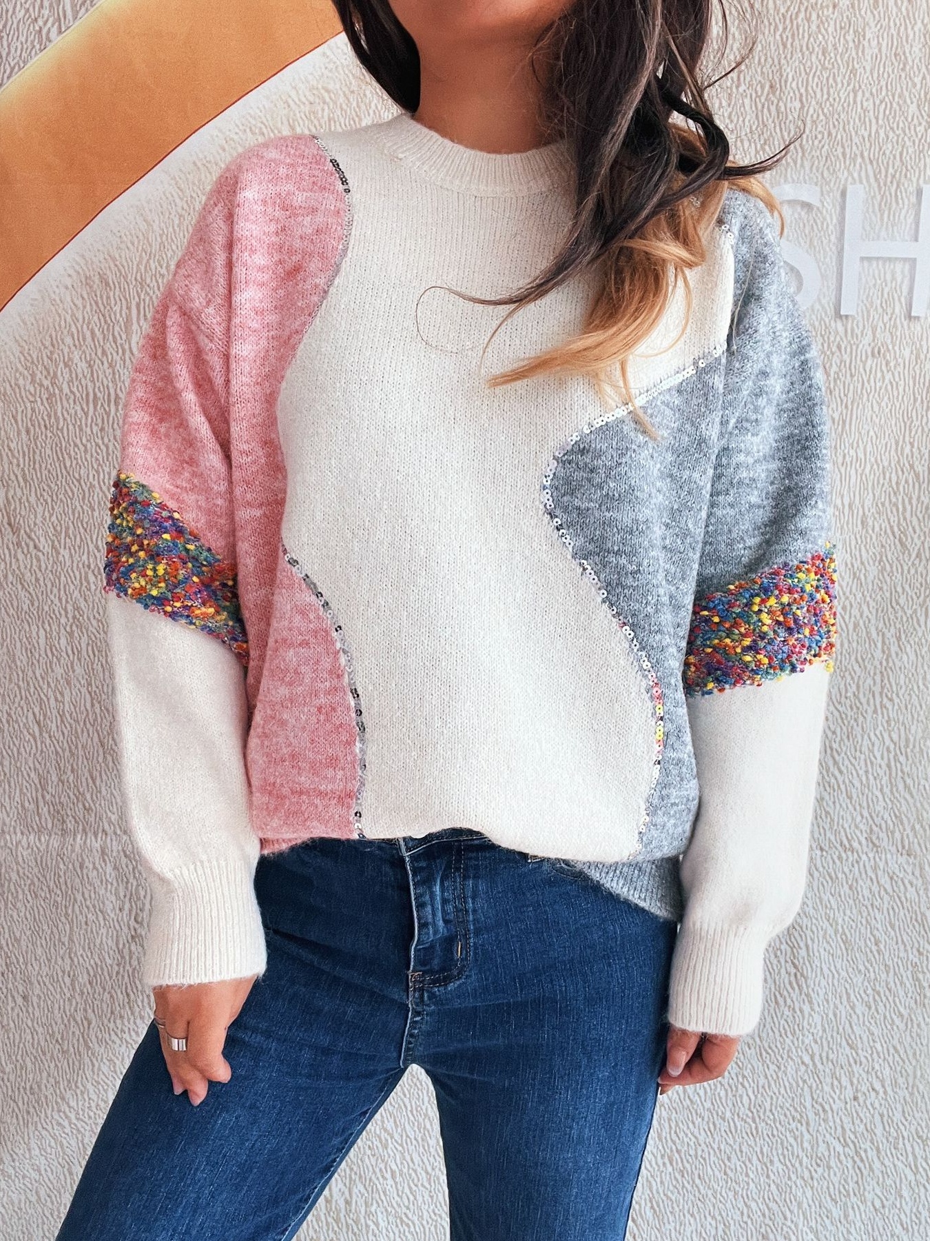 Color Block Dropped Shoulder Sweater
