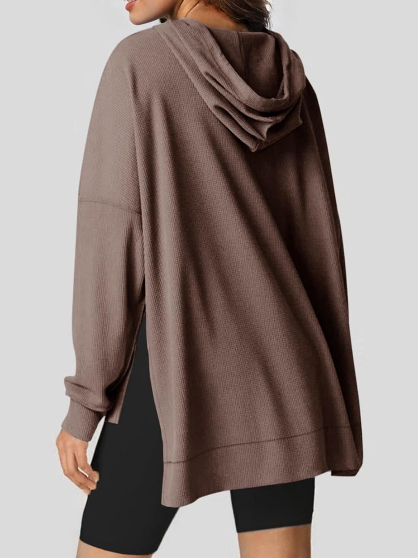 Oversized Drawstring Side Slit Hoodie