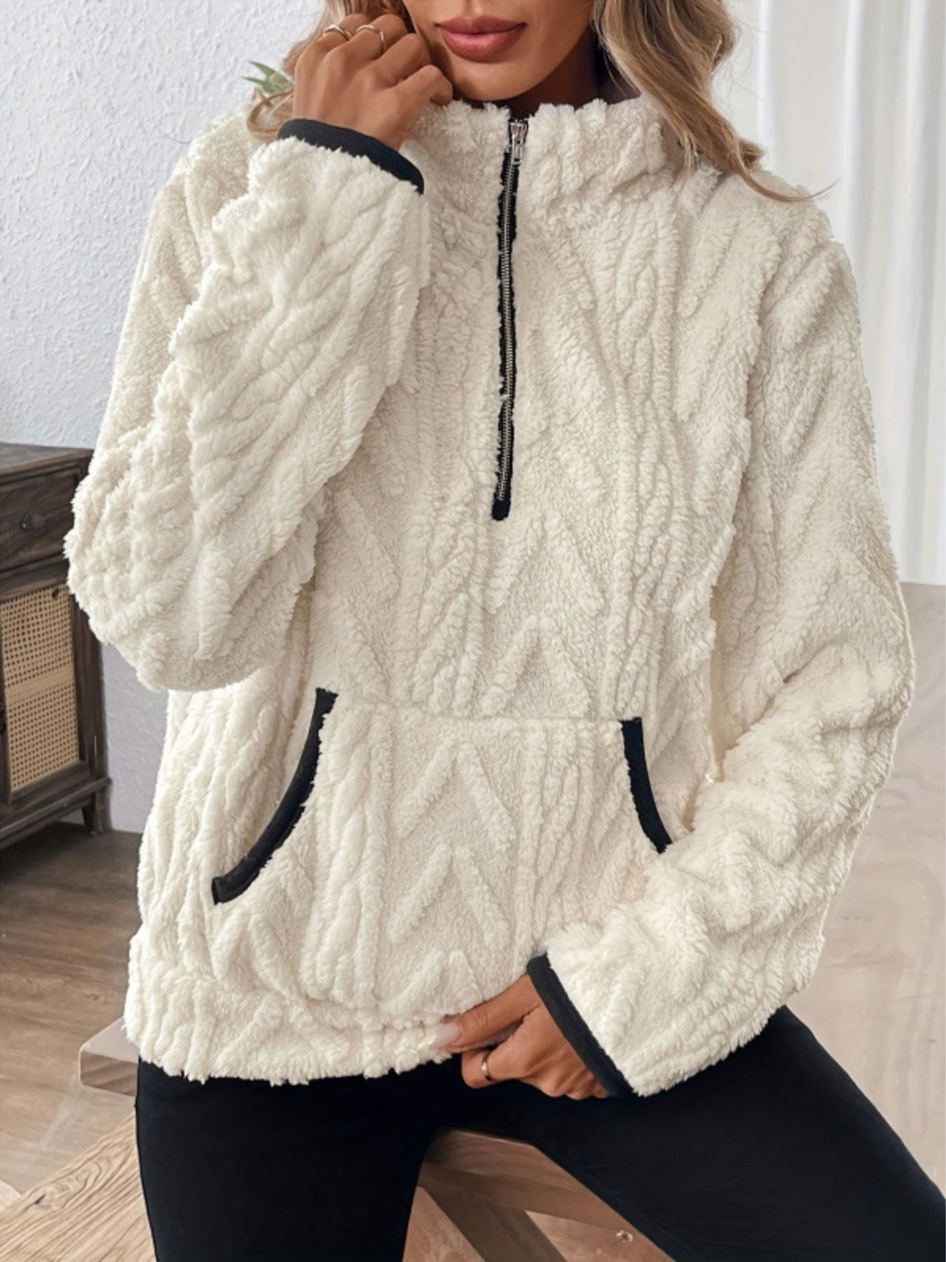 Full Size Sherpa Half Zip Sweatshirt Plus Size