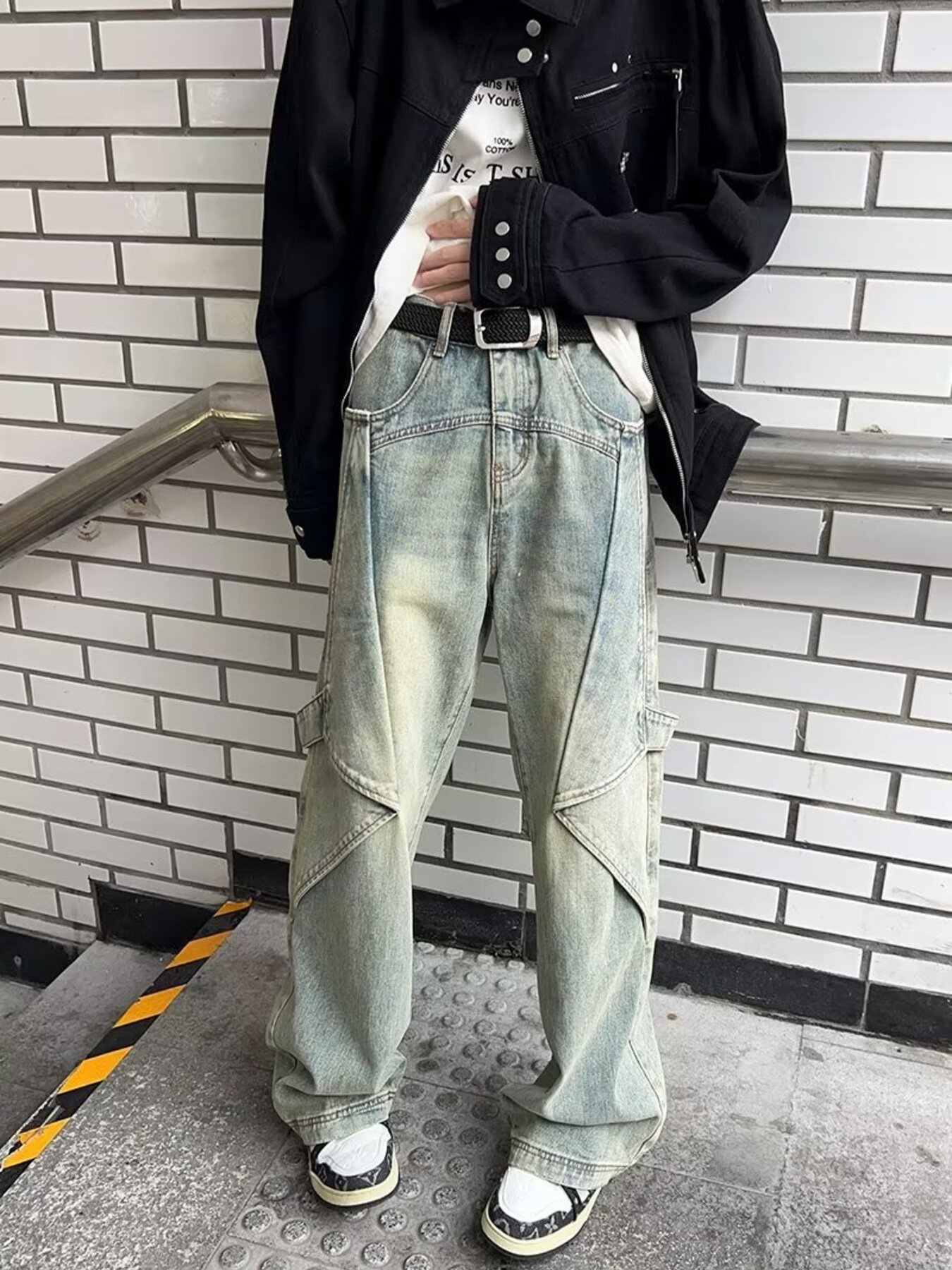 Men's Full Size Washed Wide Leg Baggy Cargo Jeans Plus Size