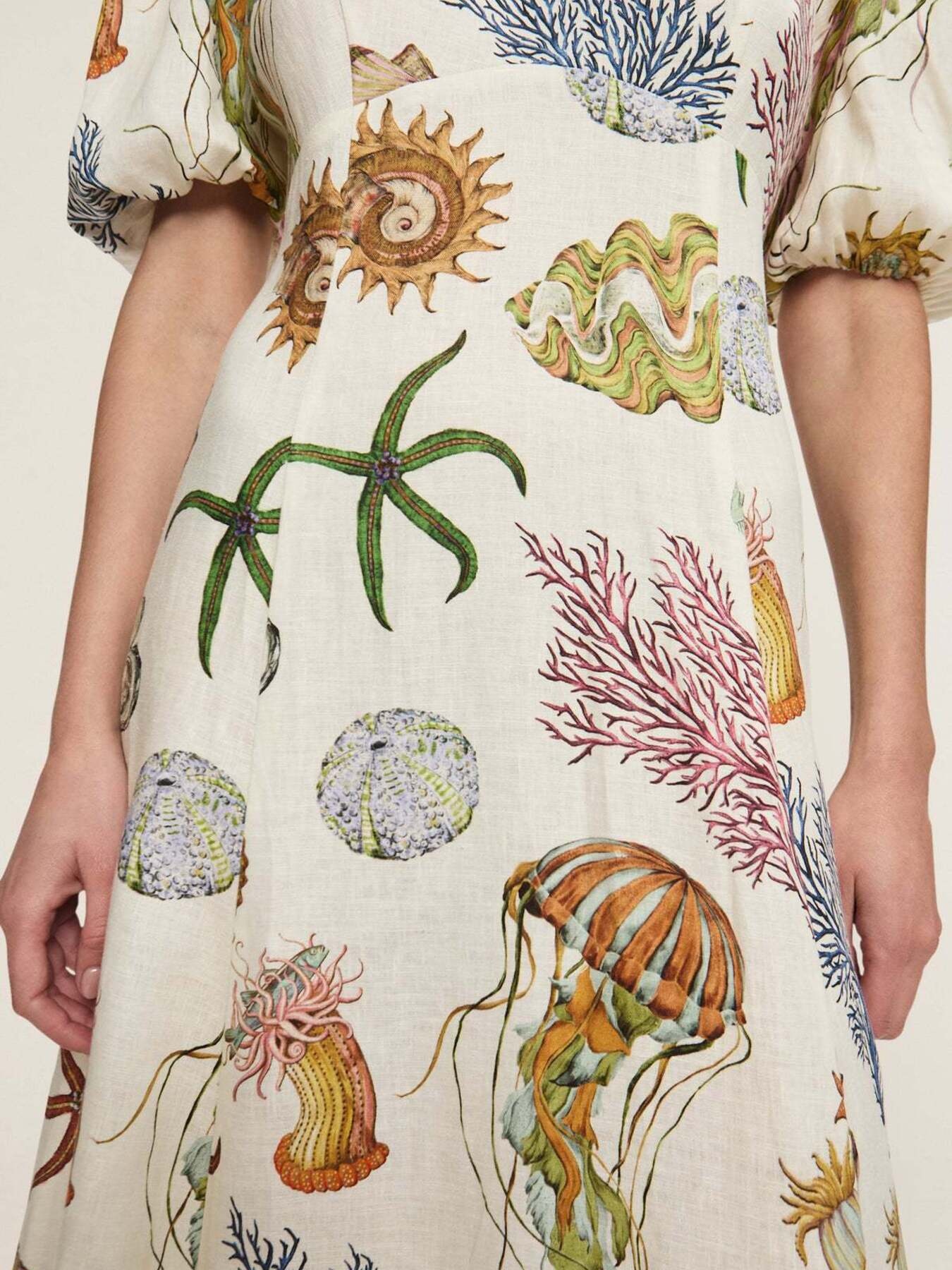 Printed Round Neck Puff Sleeve Dress