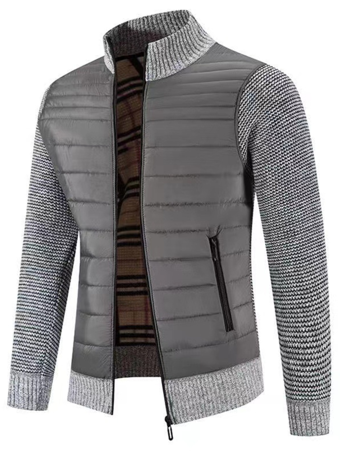 Men's Plus Size Ribbed Hem Zip Up Cardigan