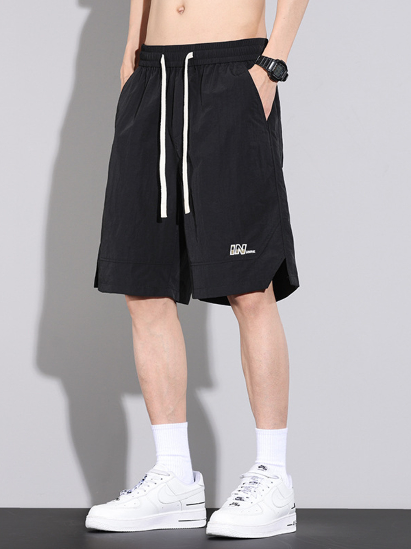Men's Plus Size Drawstring Basketball Shorts with Side Pockets