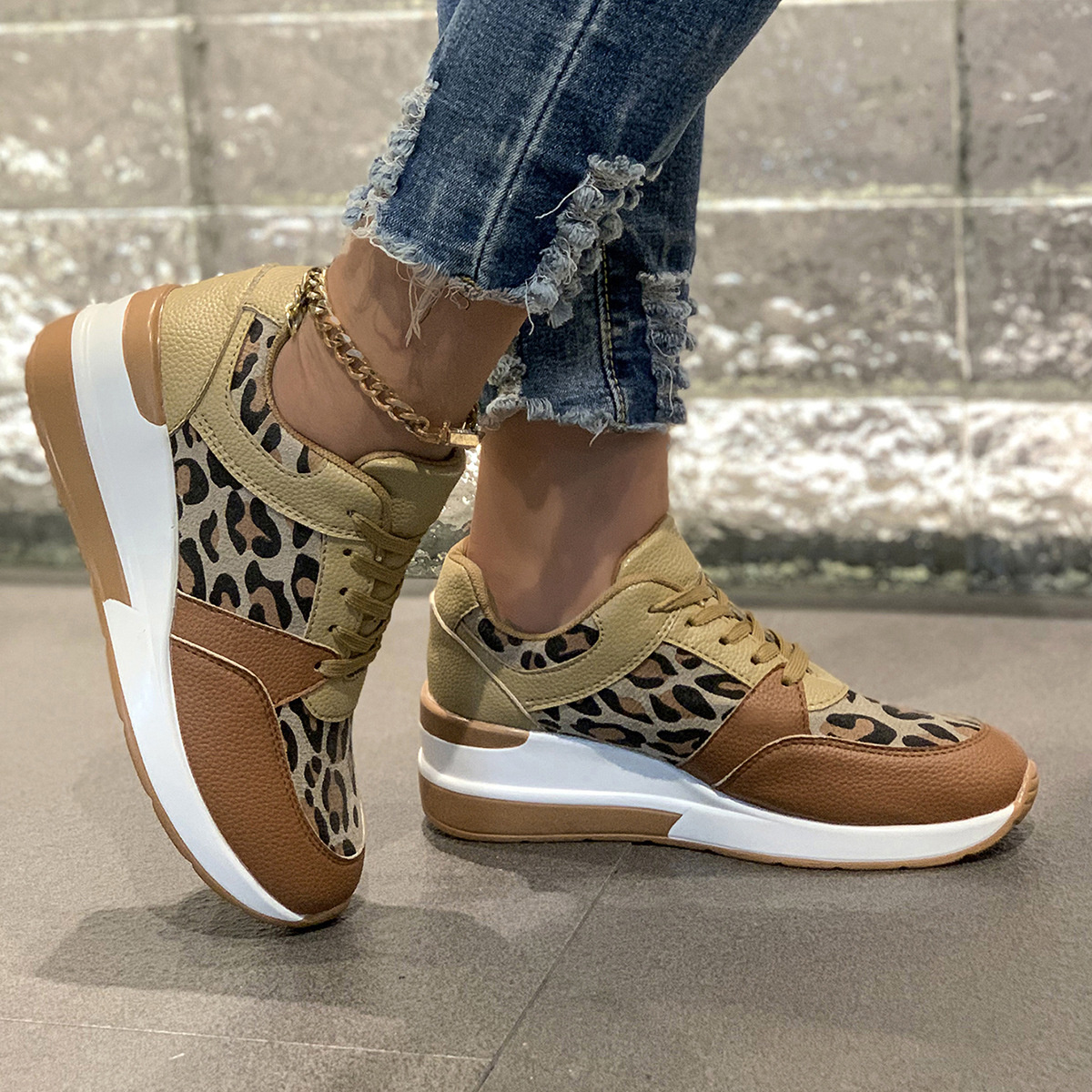 Leopard Lace Up Sneakers