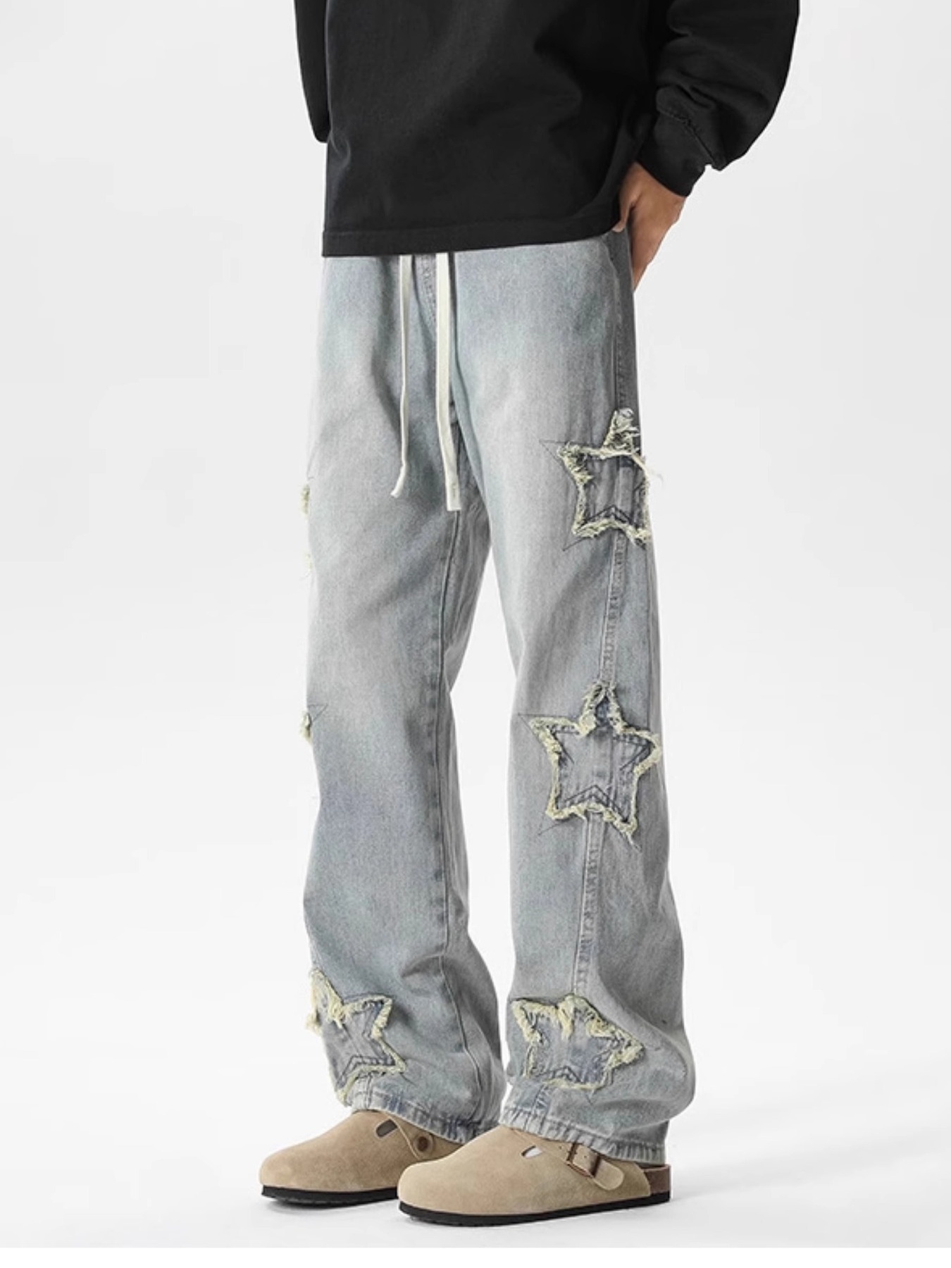 Men's Full Size Star Wide Leg Jeans Plus Size